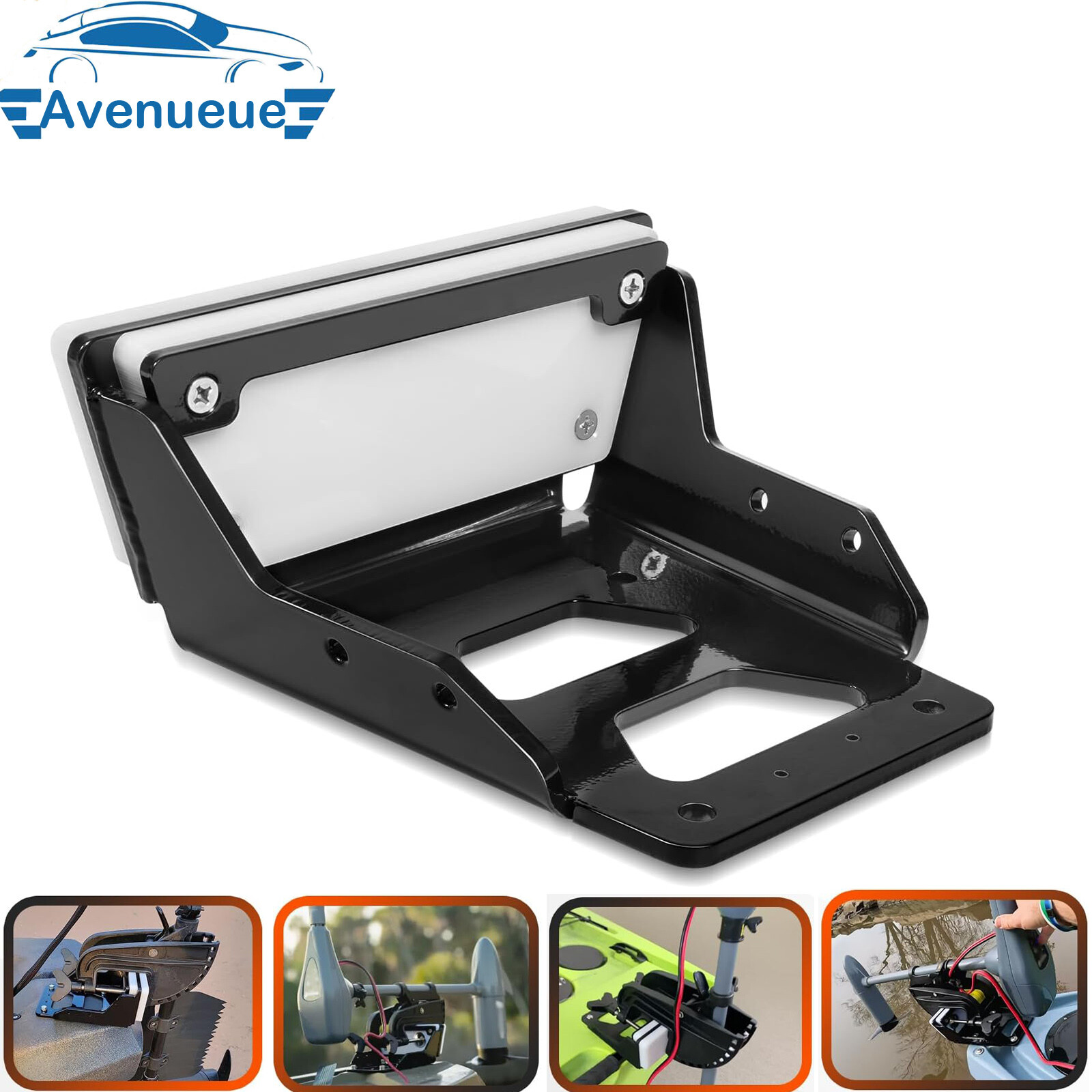 Black Transom Trolling Motor Mount 3HP Max Thrust for Kayak for Flat Stern Boats