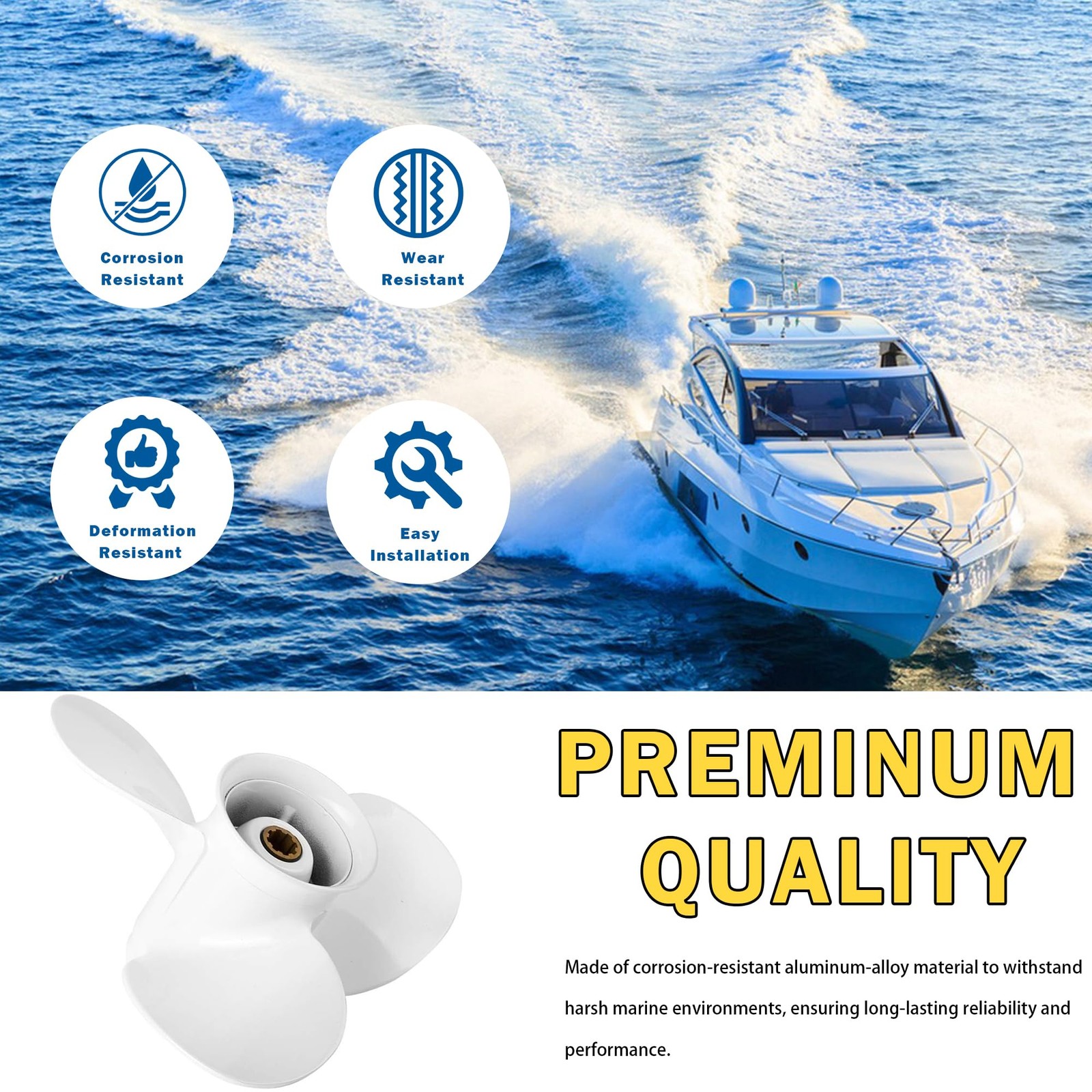 9 1/4×11-J OEM Aluminum Alloy Boat Propeller for Yamaha 9.9HP 15HP White