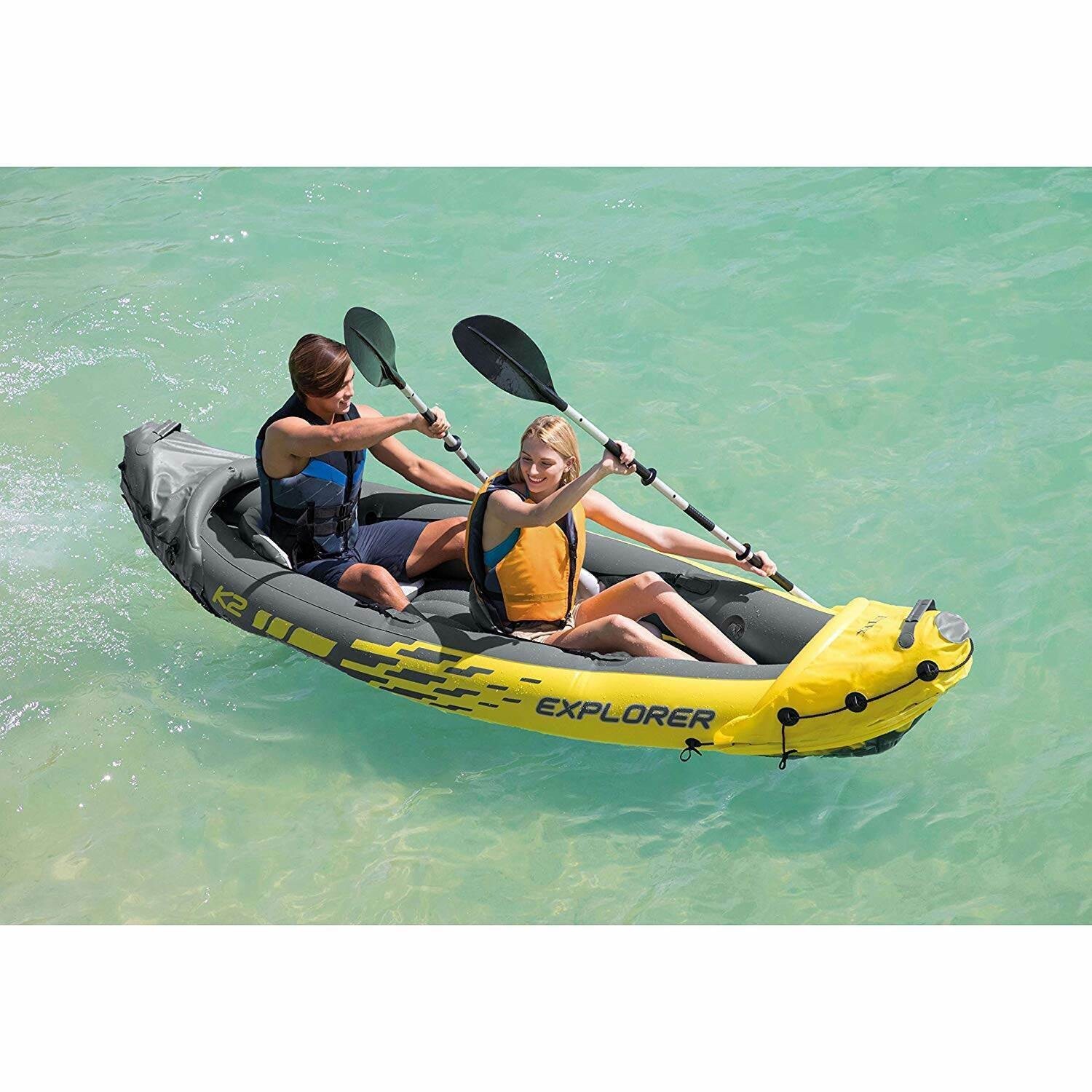 Intex Explorer K2 2-Person Inflatable Kayak Set with Oars and Air Pump, Yellow