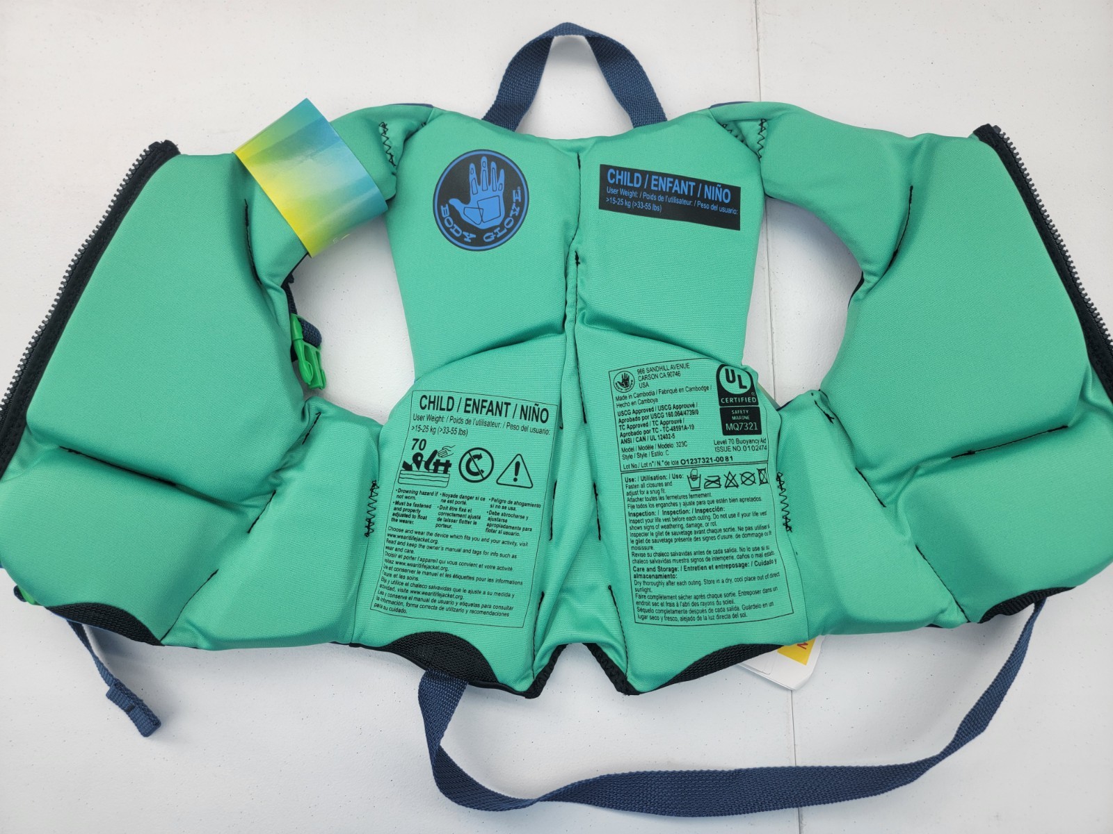 Body Glove PFD Life vest Youth Child Boy’s 33-55 pounds, Blue Black Green NEW