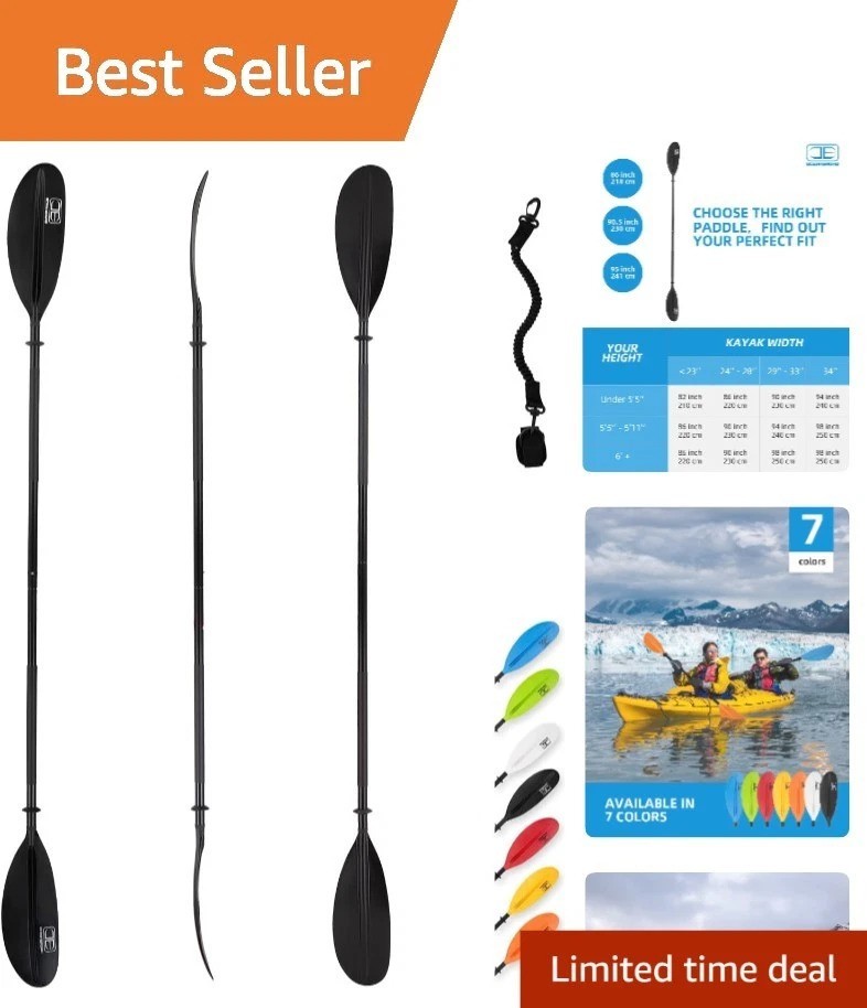 Heavy Duty Kayak Paddle 86 90.5 95 Inch with Leash and Drip Rings