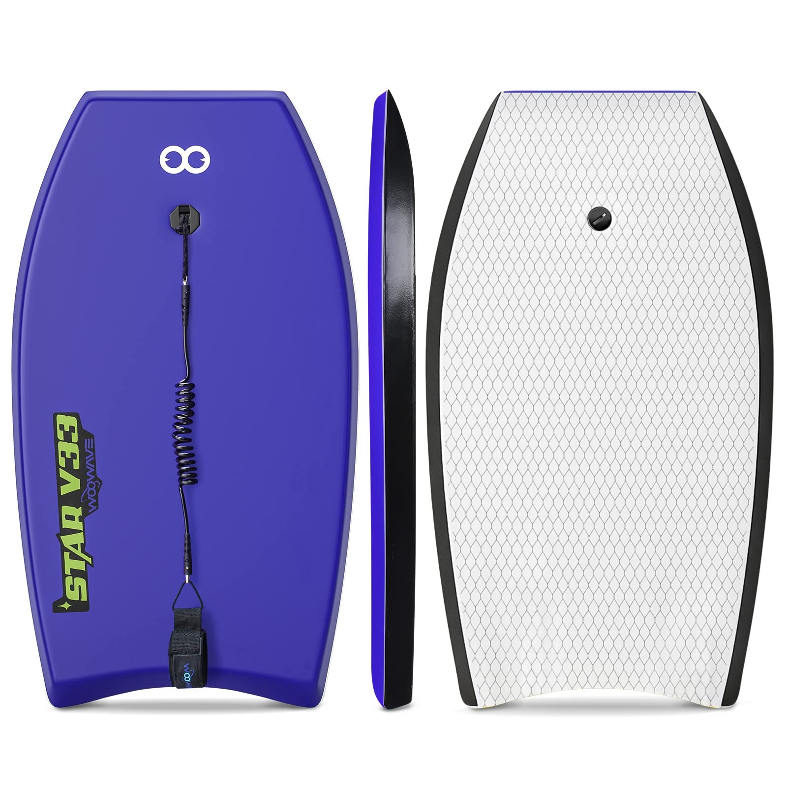 Woowave Bodyboard 33-Inch/37-Inch/42-Inch Premium Ixpe Body Board Coiled Wrist