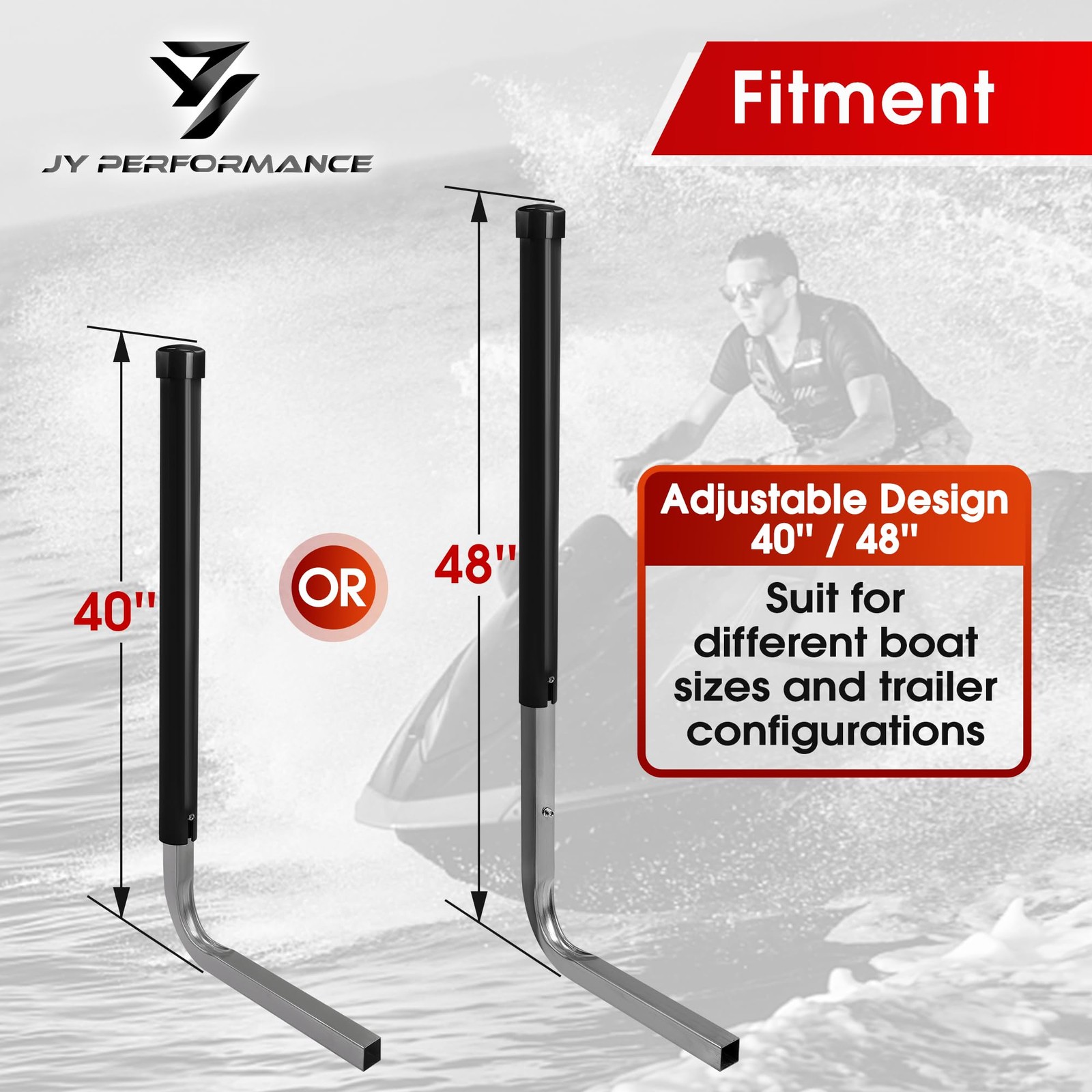 JY PERFORMANCE Boat Trailer Guide-ons, 40″/48″ Adjustable, Black