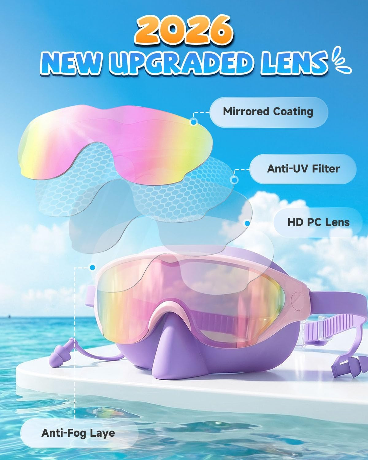 Zoomsnail Kids Swim Goggles with Nose Cover, Leakproof Anti-fog UV Lens Toddlers