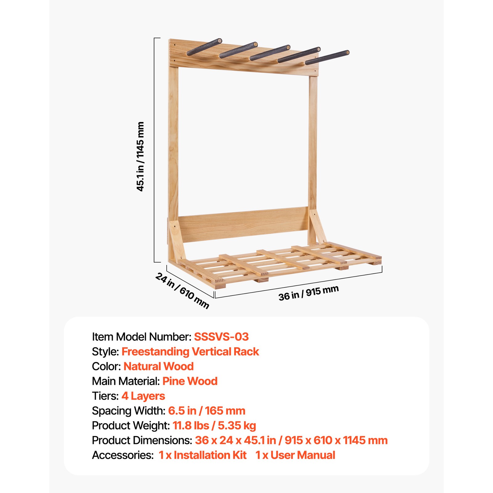 Uimoso Vertical Surfboard Rack with 4 Levels for Storage and Display