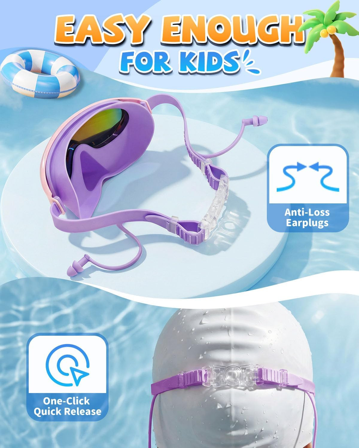 Zoomsnail Kids Swim Goggles with Nose Cover, Leakproof Anti-fog UV Lens Toddlers