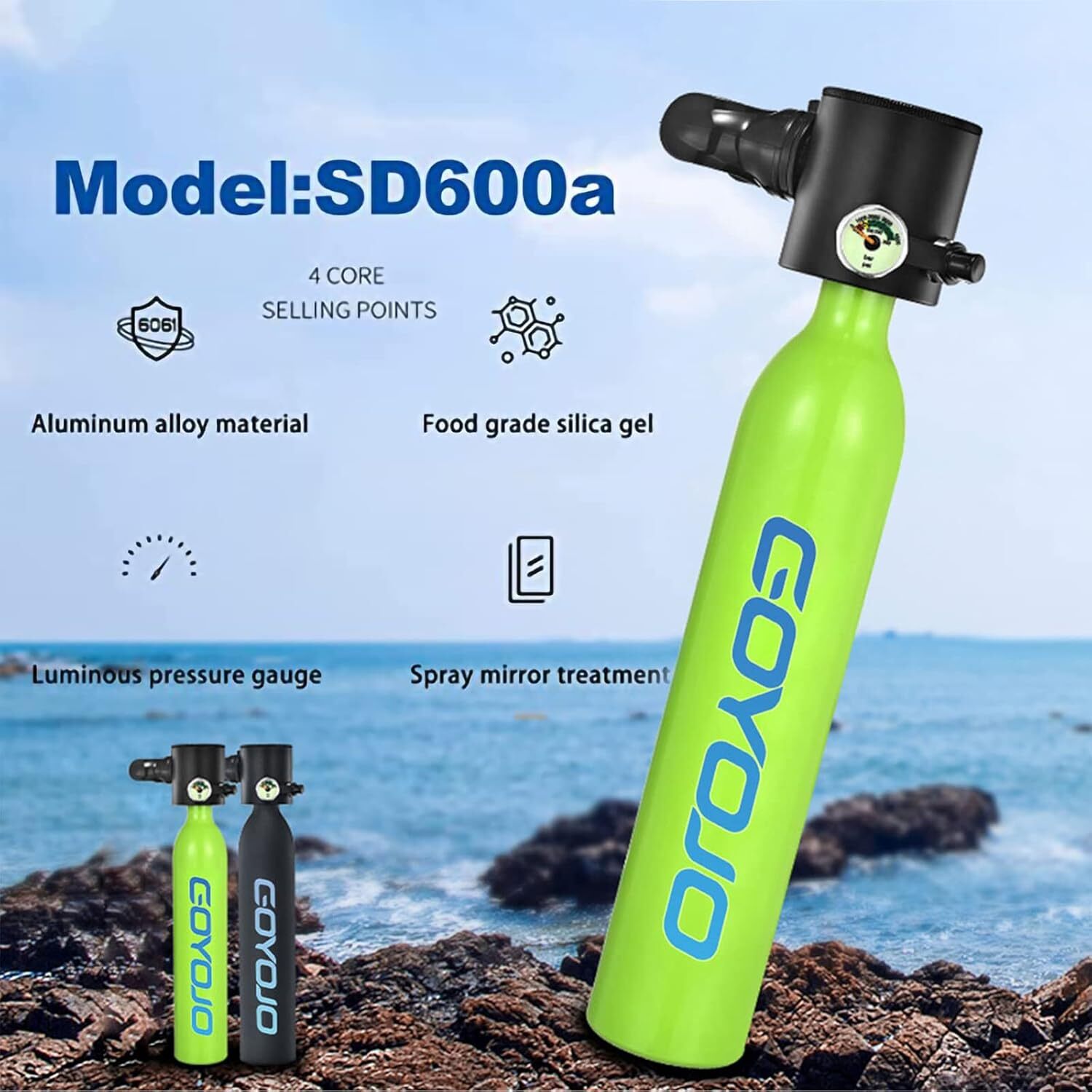 Mini 0.5L/1L/2L Scuba Diving Lung Tank Snorkel Set Mask Hand Pump Option Used