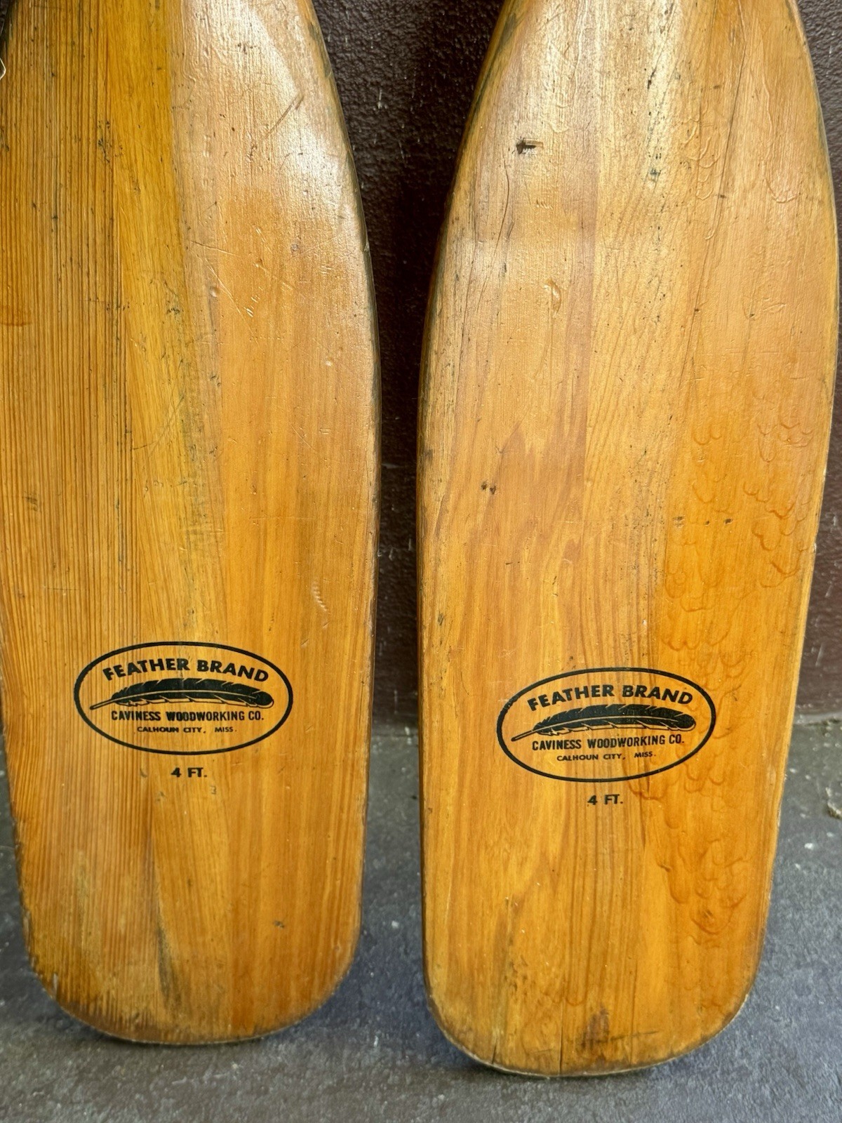 Vintage Caviness Feather Brand 4 FT Wood Boat Oars Pair Rustic Nautical Decor