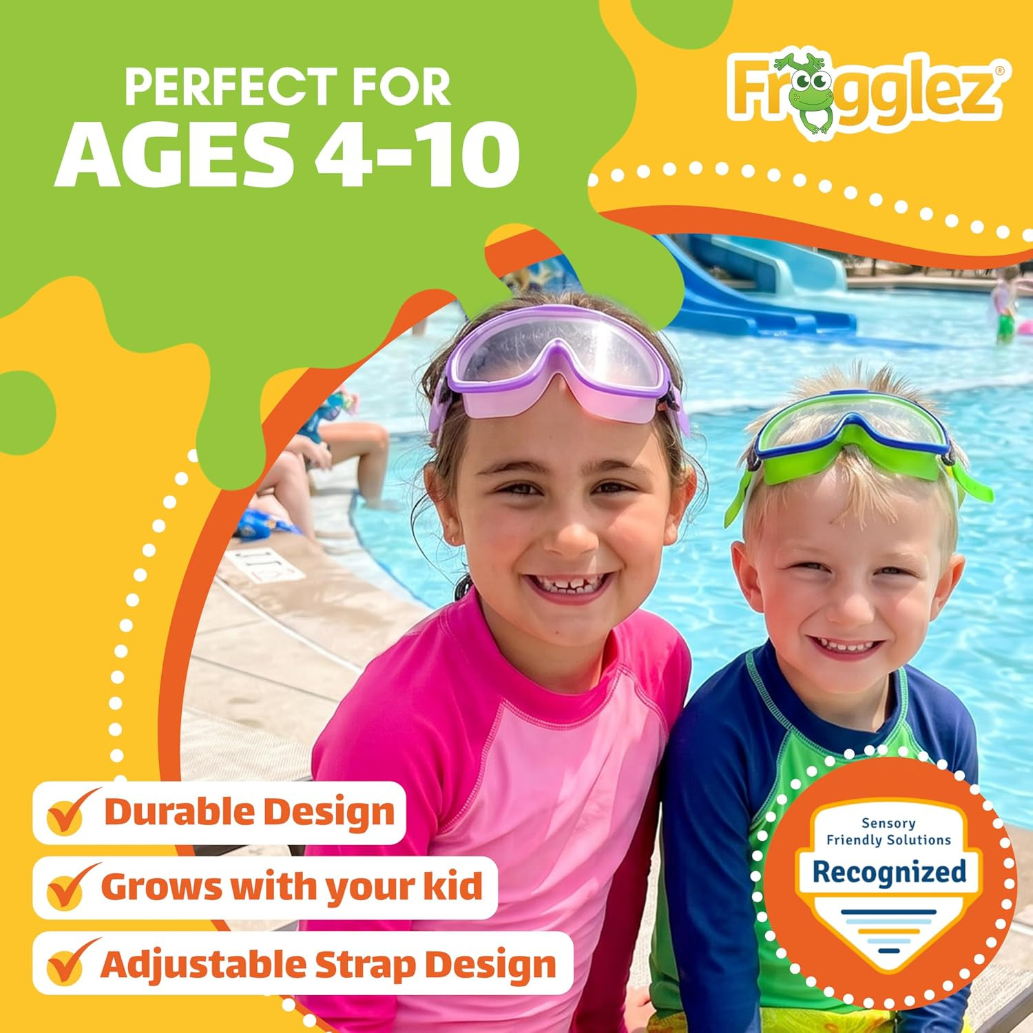 Frogglez Youth Wide View Anti-Fog Crystal Clear Swim Goggle Mask for Kids under
