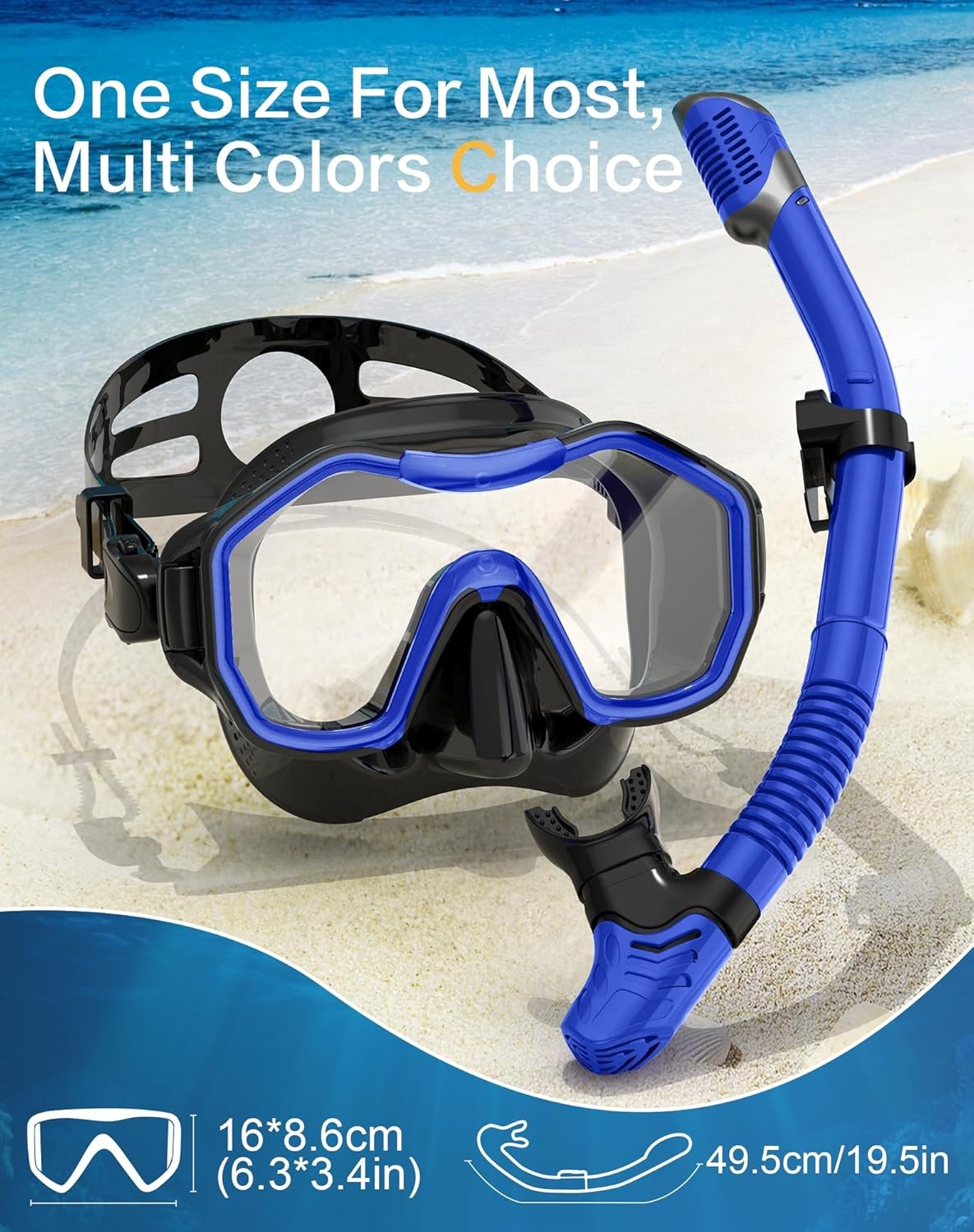 Snorkeling Gear for Adults Kids, Dry-Top Snorkel Set, 180°Panoramic Wide View Di