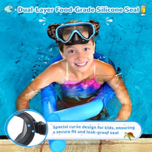 Kids Swim Goggles with Nose Cover, Anti Fog Wide View Clear A-Black (1 pack)