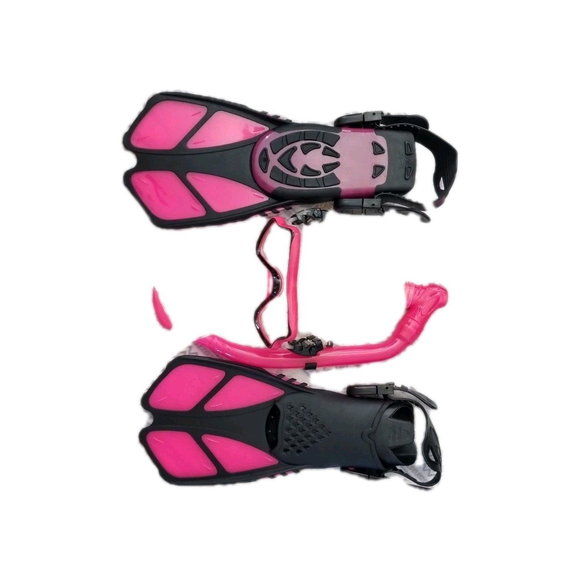 Pink Snorkel Set Fins Mask Foldable Dry Snorkel Food Grade Silicone (kids)