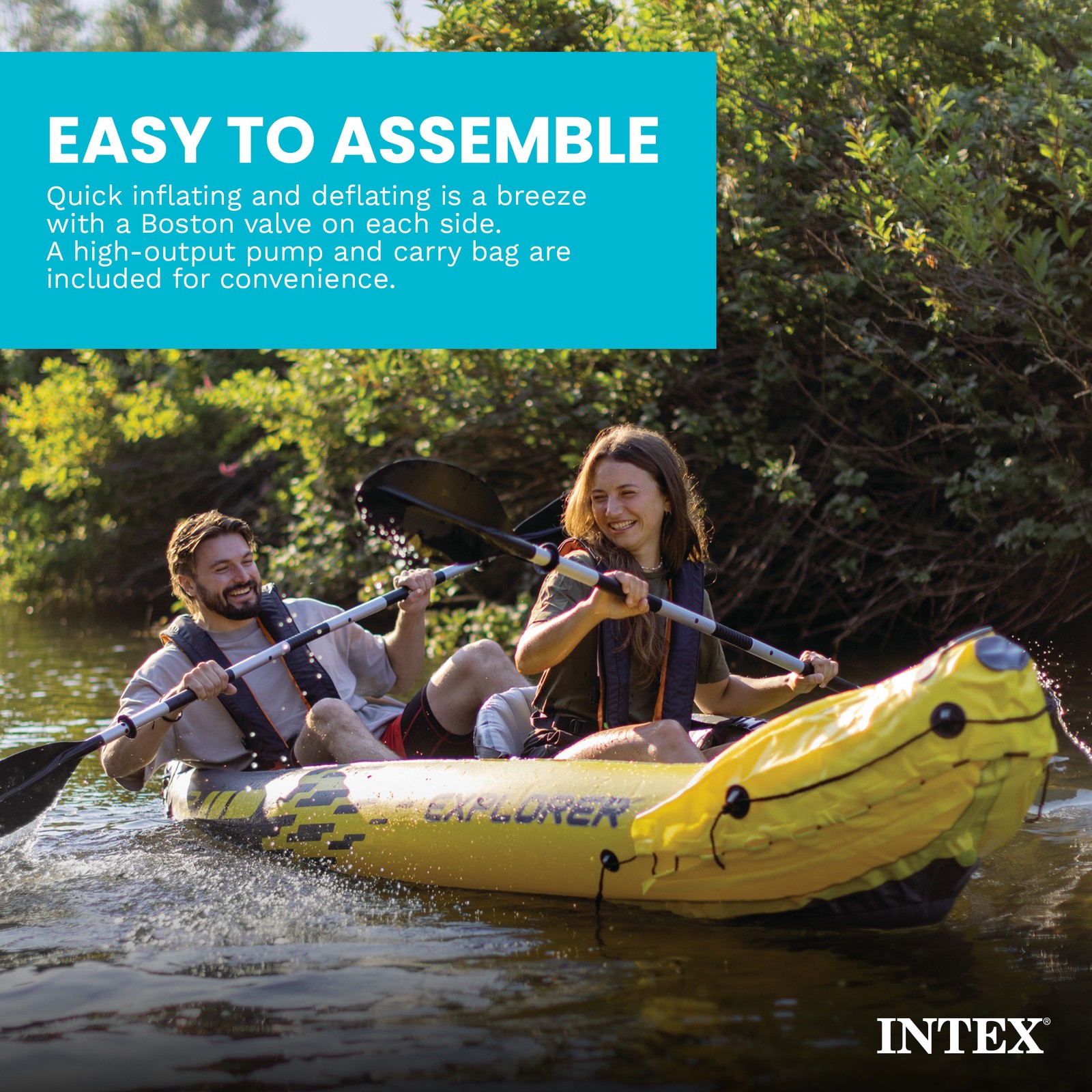 INTEX Explorer K2 Inflatable Kayak w/ Aluminum Oars & Pump,Yellow (Open Box)