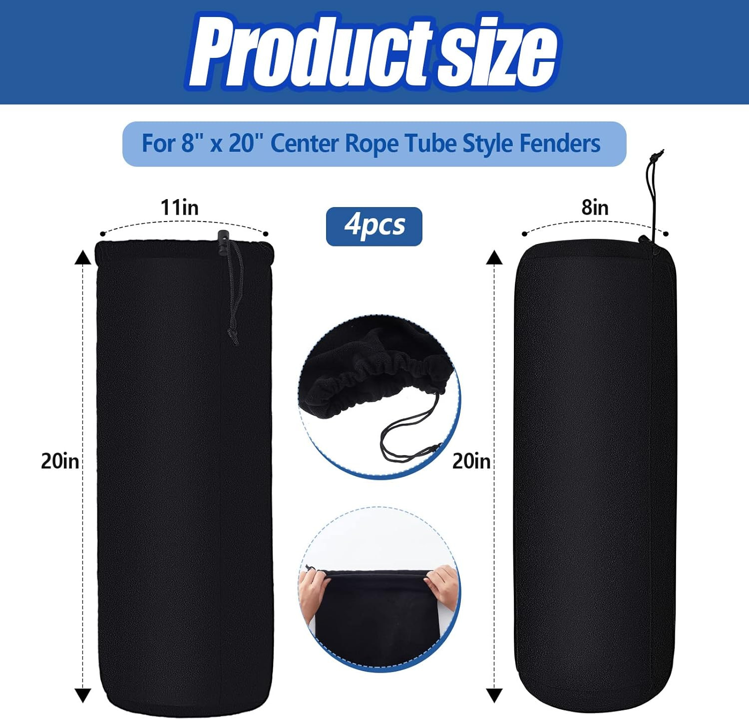 Woanger 4 Packs Boat Fender Cover 8″ X 20″ Fleece Marine Bumper Covers for Cente