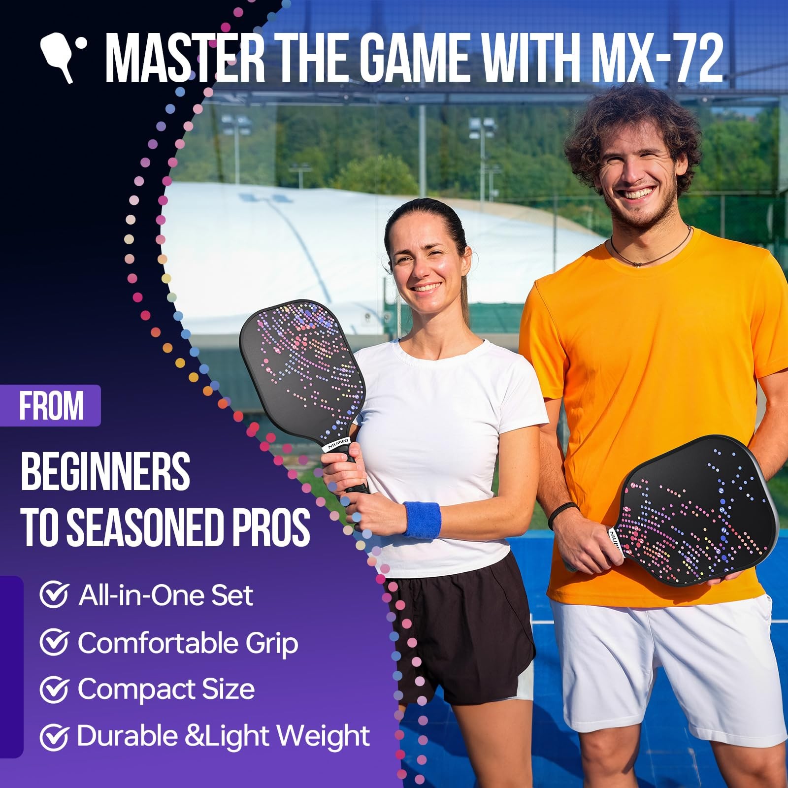 Niupipo Pickleball Paddles Fiberglass Surface Pickleball Set Lightweight Pickle