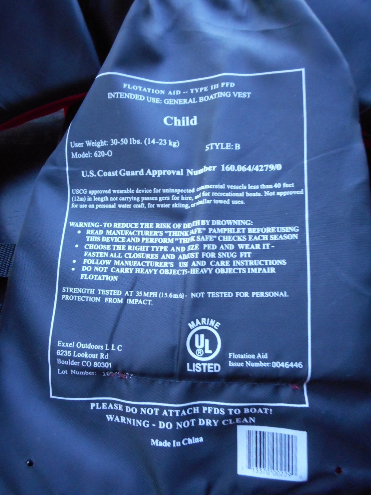 Pre-Owned X20 Child Life Vest 30-50 Pounds, General Boating Vest