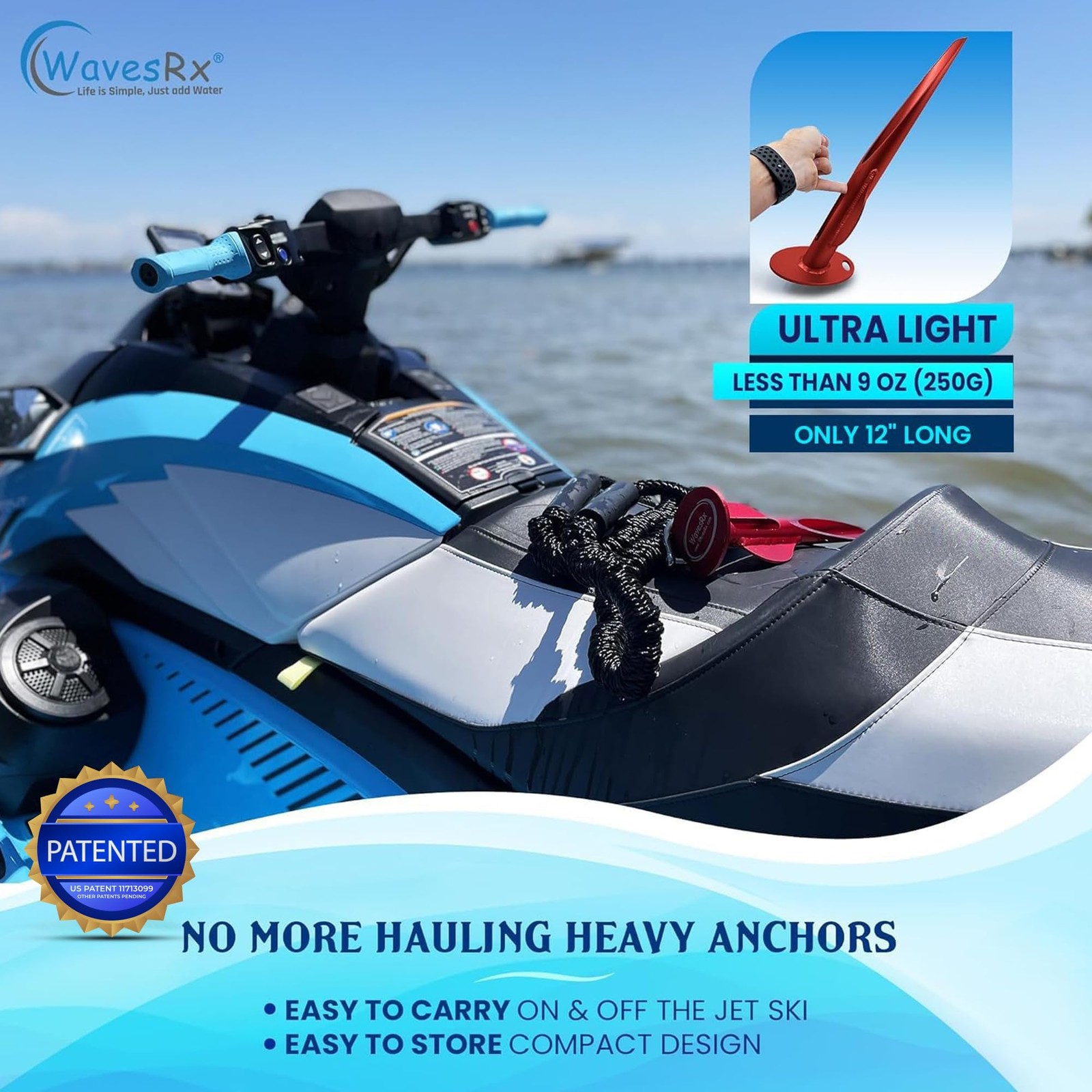 WAVESRX Ultra-Light Aluminum Beach Anchor for Jet Ski, Boat & Kayak