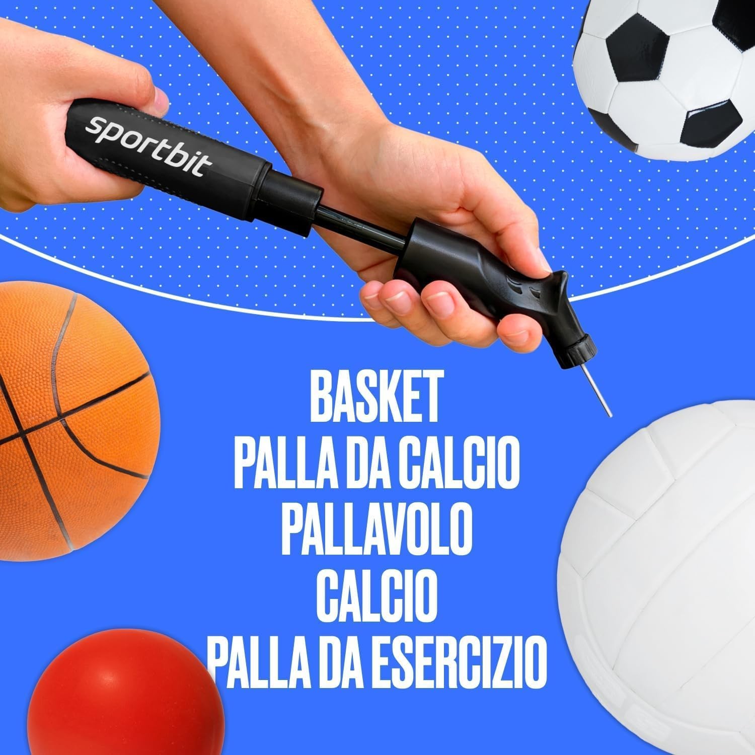 SPORTBIT Ball Pump for Sports Balls – Push & Pull Inflating System – Black