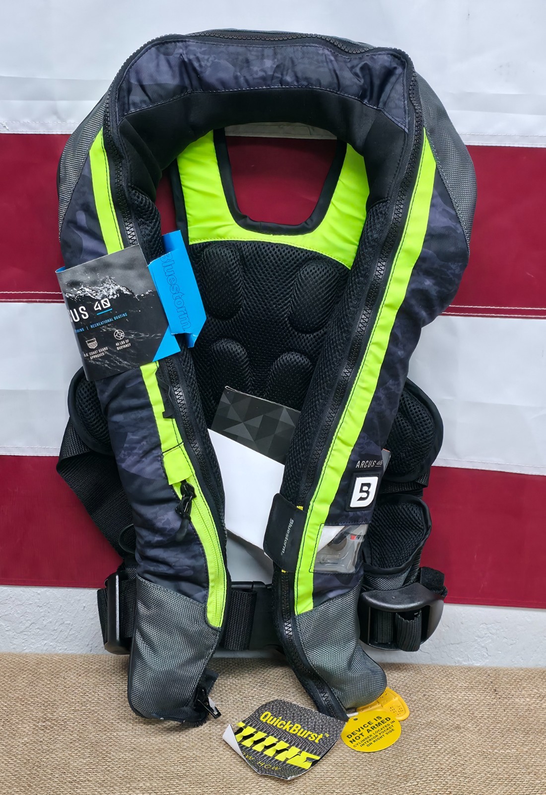Bluestorm Arcus 40 Life Jacket Inflatable AUTO USCG Type 2 PFD, HI-VIZ Green