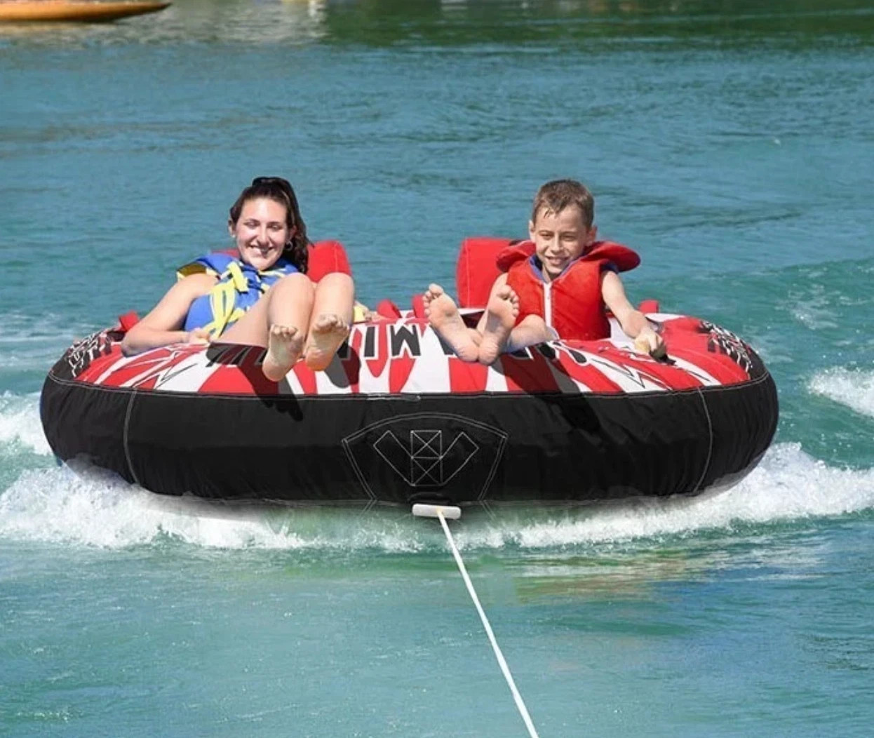 Towable Inflatable Tube Raft 2 Person Lake Water Raft Tow Behind Sports Float