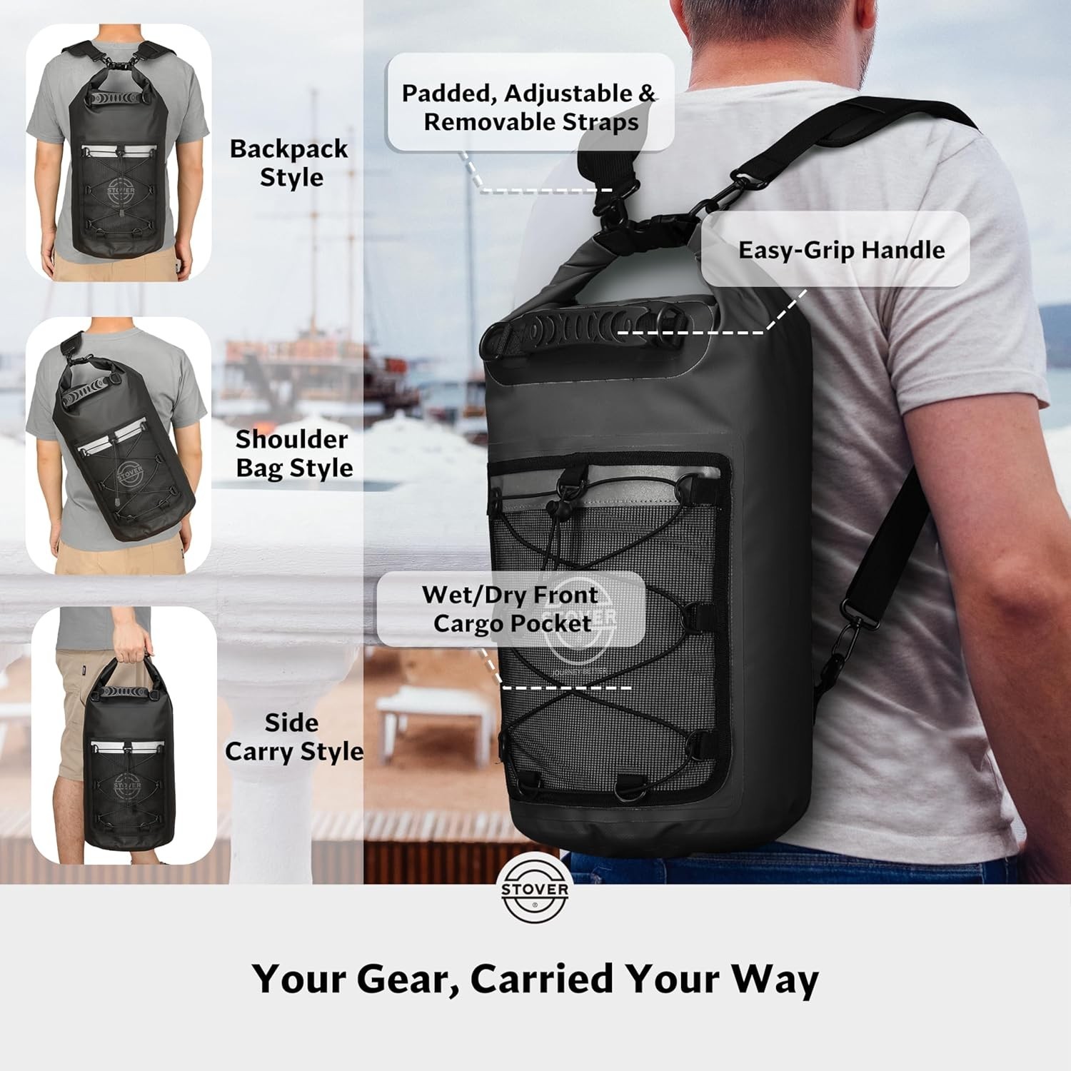 5/10/25/30/40/55L Waterproof Dry Bag- Roll-Top Backpack w/Phone Case- Kayakin…