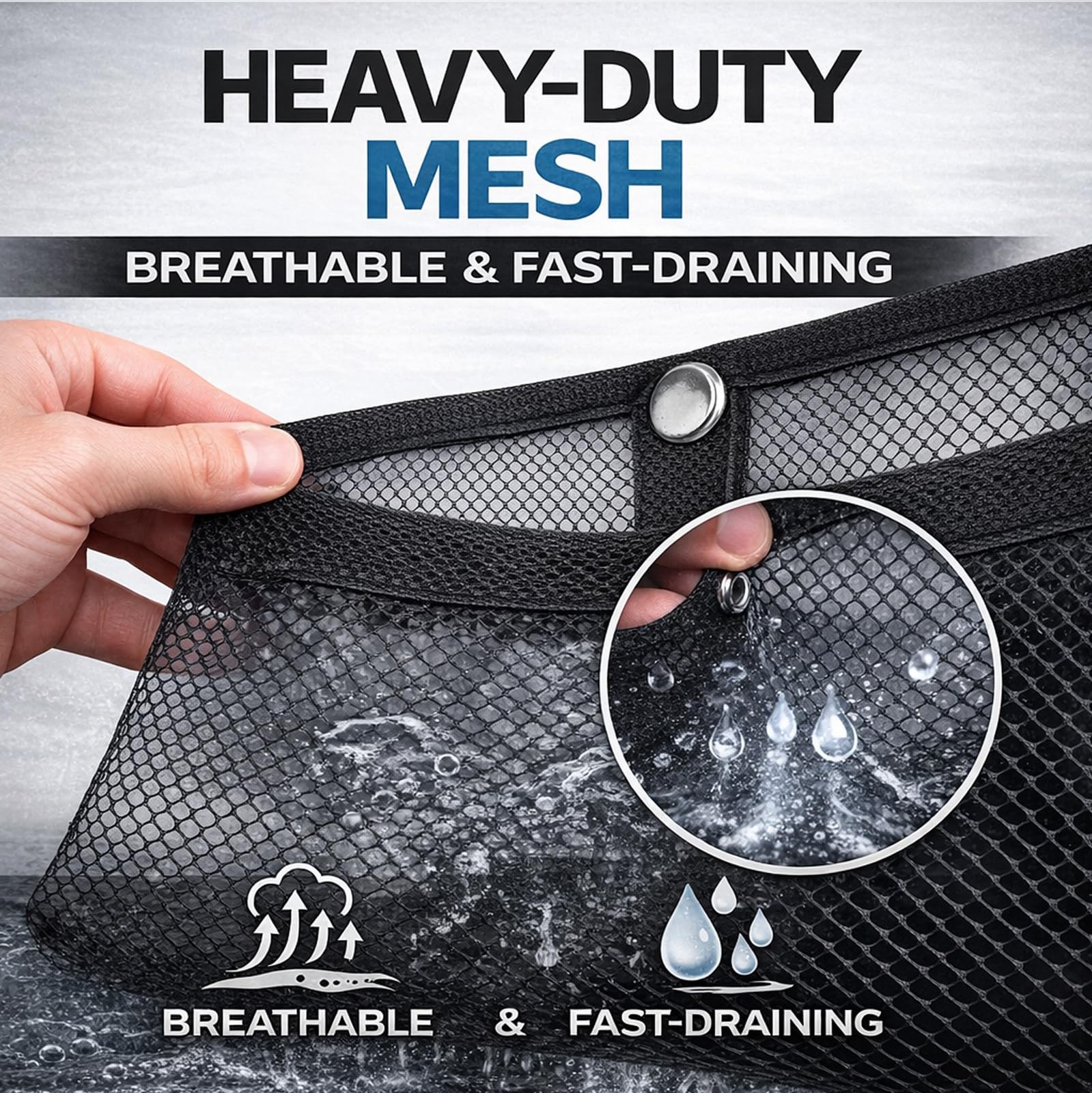 Black Large Marine Mesh Double Pocket Boat Gear Storage Bag Screw Snap Mount