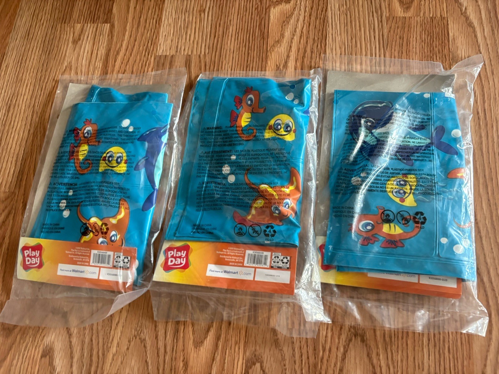 New Sealed~Lot 3 Play Day Kids Inflatable Ocean Dolphin Armbands Blue Ages 3-6