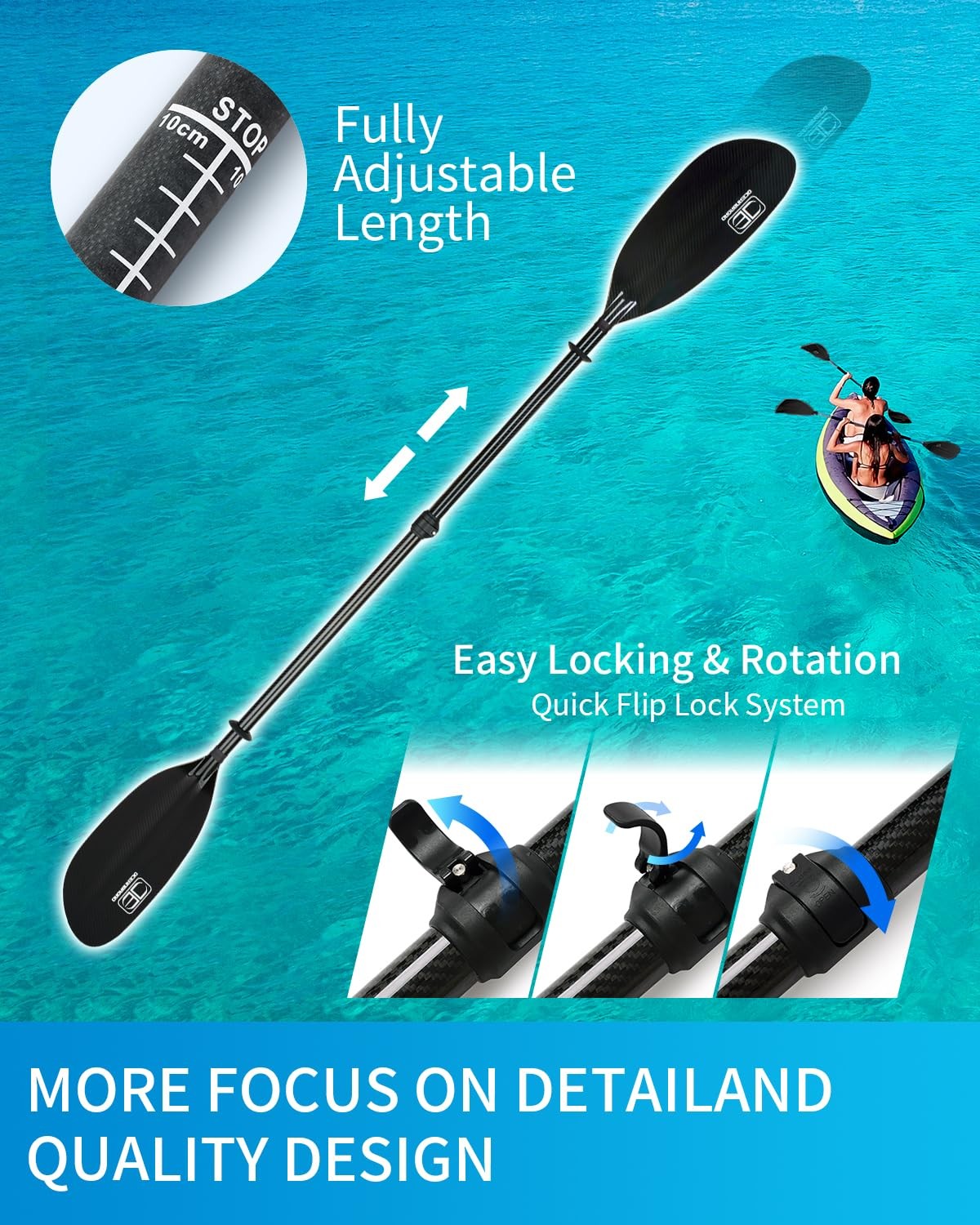 Full Carbon Fiber Adjustable Kayak Paddle, 86in-90.5in/220cm-230cm, 2-Piece, …