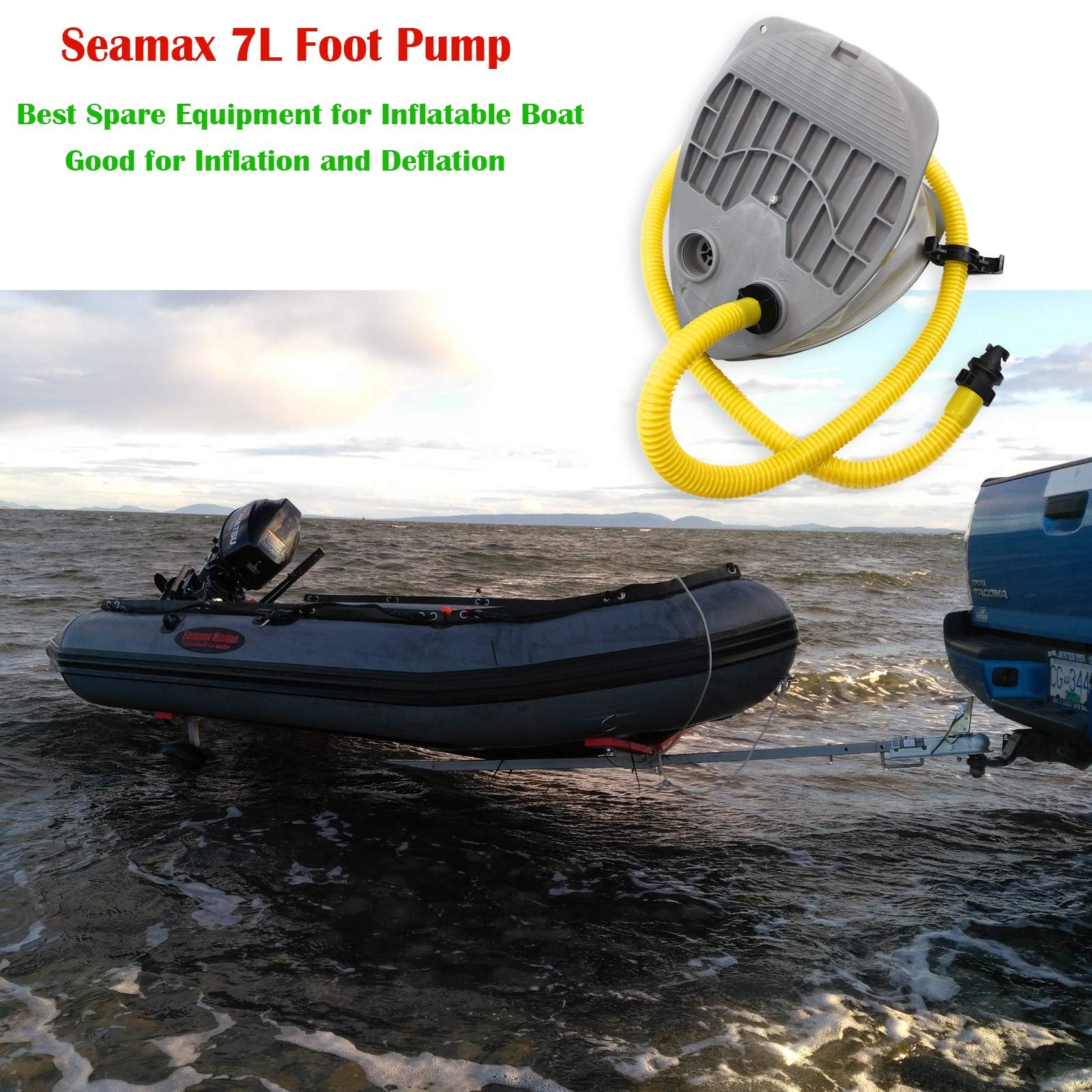 Seamax 7L Single Stage Foot Pump For Inflatable Boats Max 3.6 Psi Support