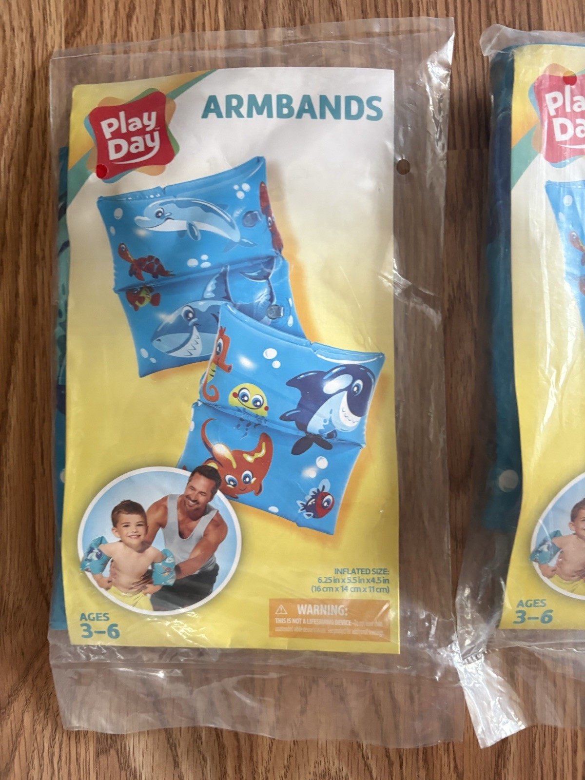 New Sealed~Lot 3 Play Day Kids Inflatable Ocean Dolphin Armbands Blue Ages 3-6