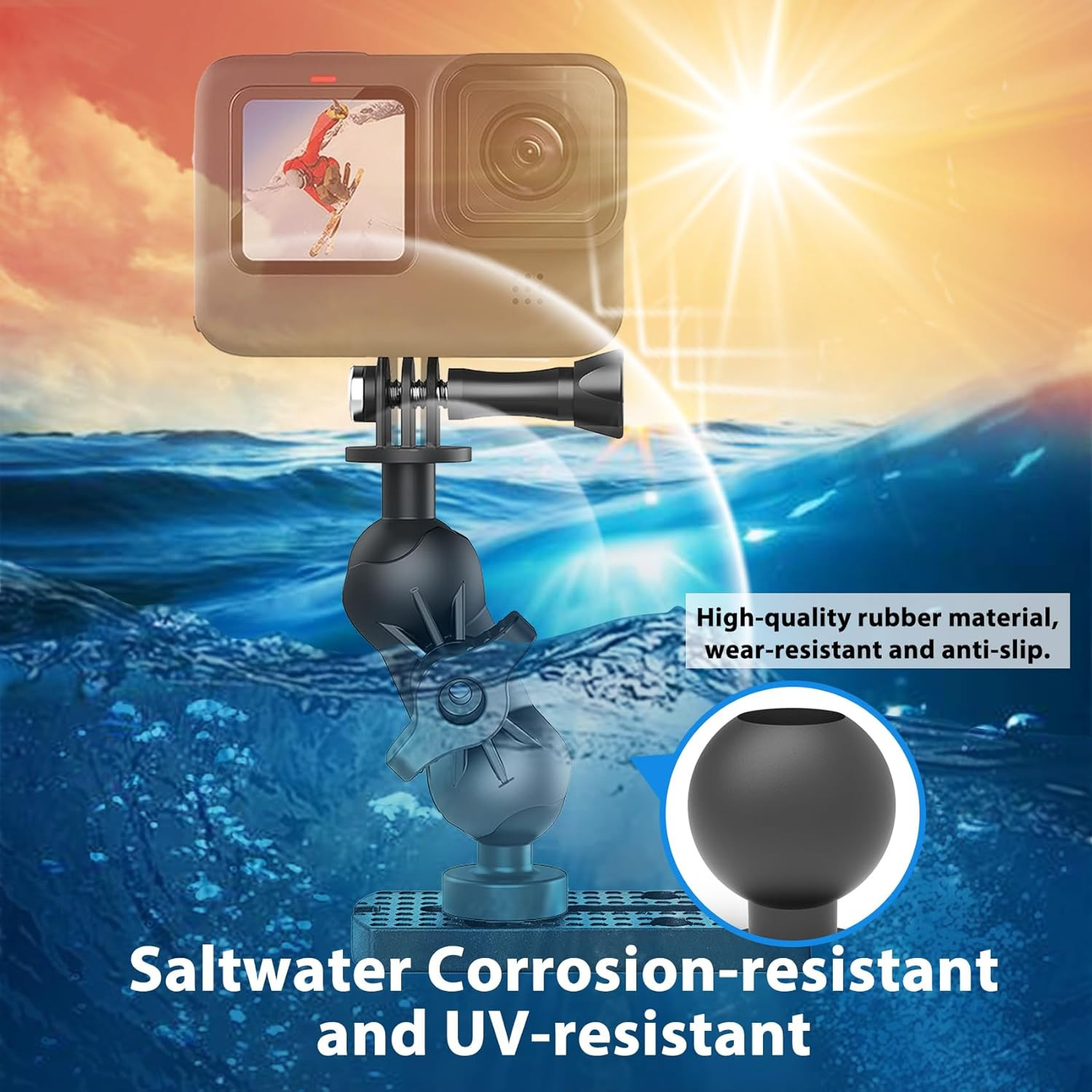 Universal Kayak Action Camera Mount 360 Degree Adjustable Kayak Rail Track Camer
