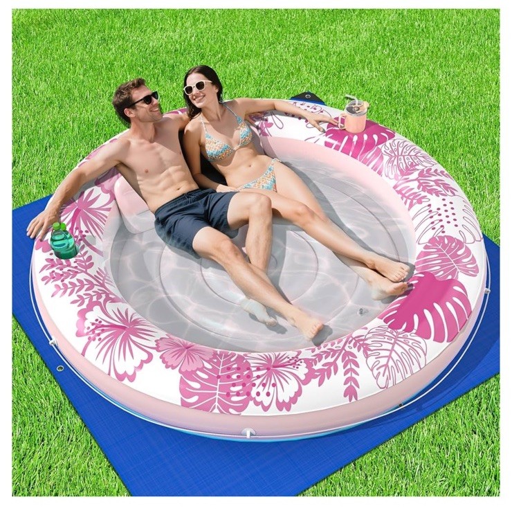 Luxury Tanning Pool (PINK) Inflatable Float w/ Pillow 75×75 in Age 3+ 500Lb