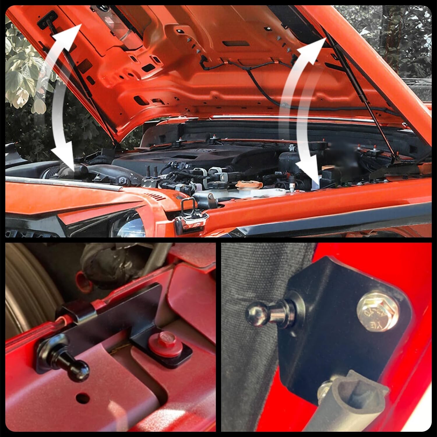 Hood Struts Stainless Steel Bolt-in System Compatible with Wrangler JL 2018-2…