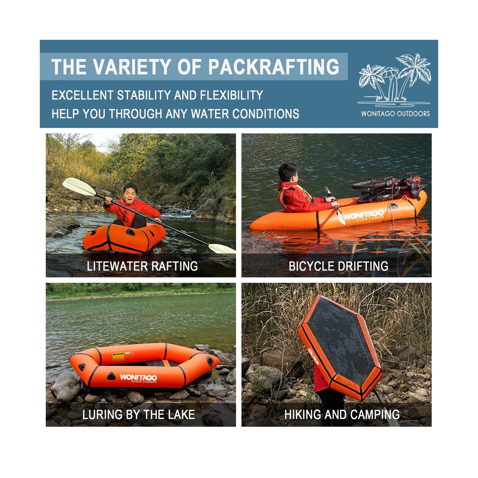 Packraft TPU Inflatable Travel Kayak with Soft Seat Lightweight Packrafts for…