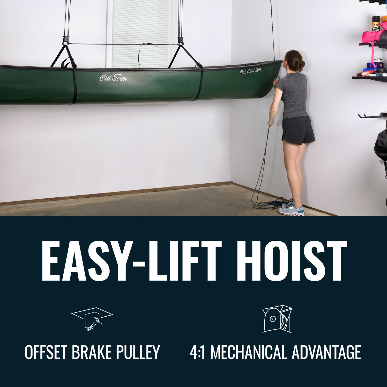 Heavy Duty Elite Canoe Hoist Easy-Lift Garage Pulley System Holds 150 lbs