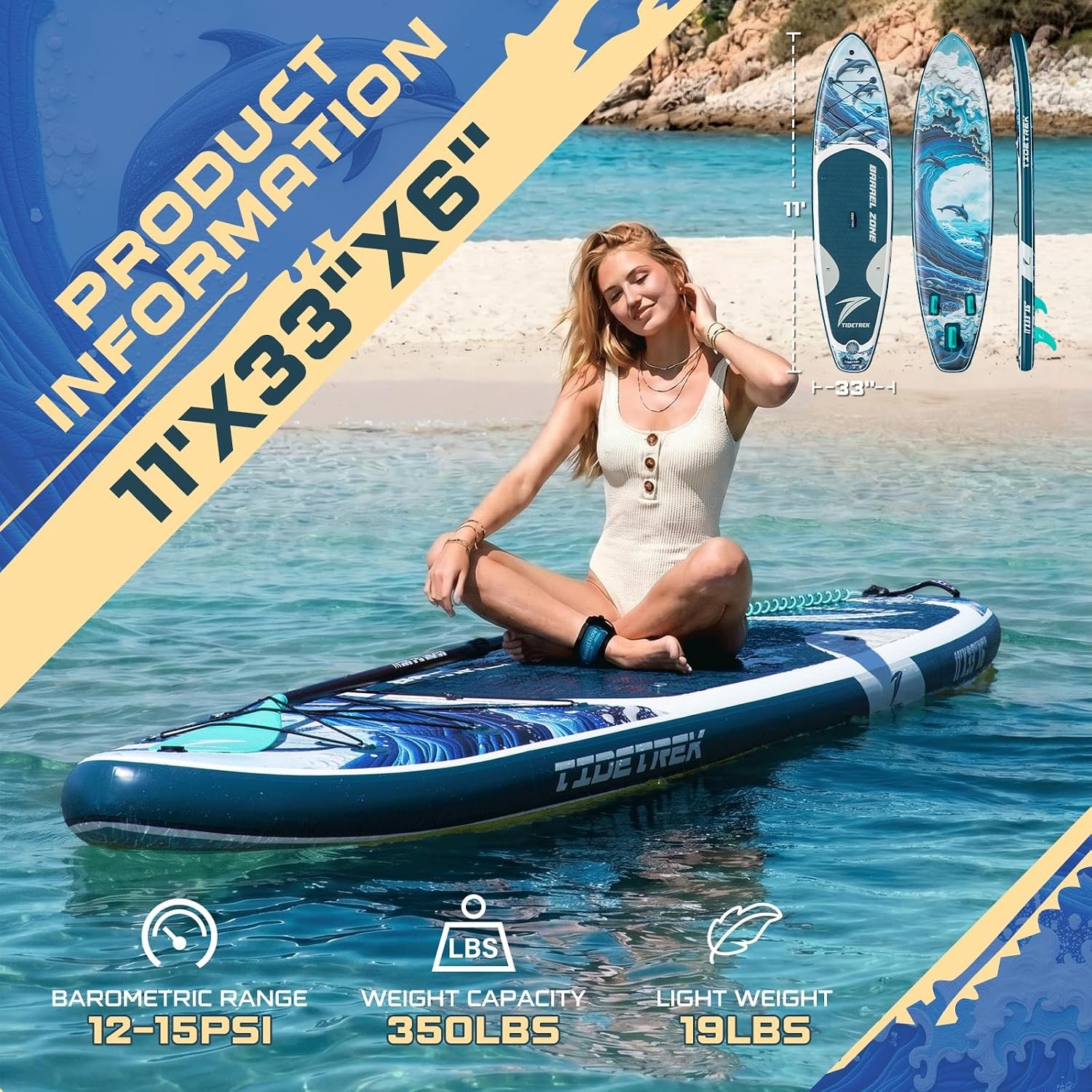 Inflatable SUP 11ft Extra Wide Stable Paddle Board Adult Accessories