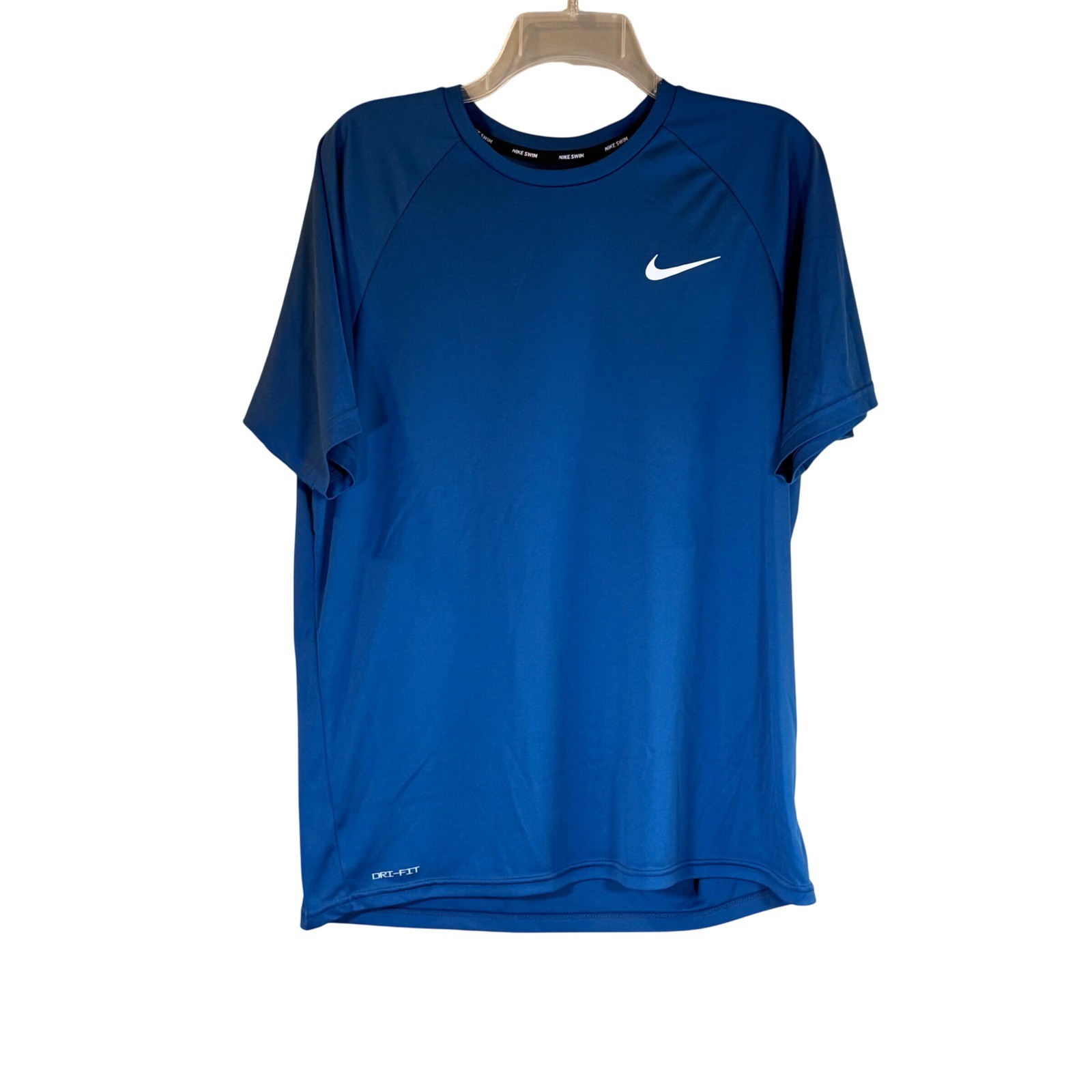 Nike Swim Rash Guard Mens L Blue UPF 40+ Dri-FIT Short Sleeve Shirt Beach Vaca