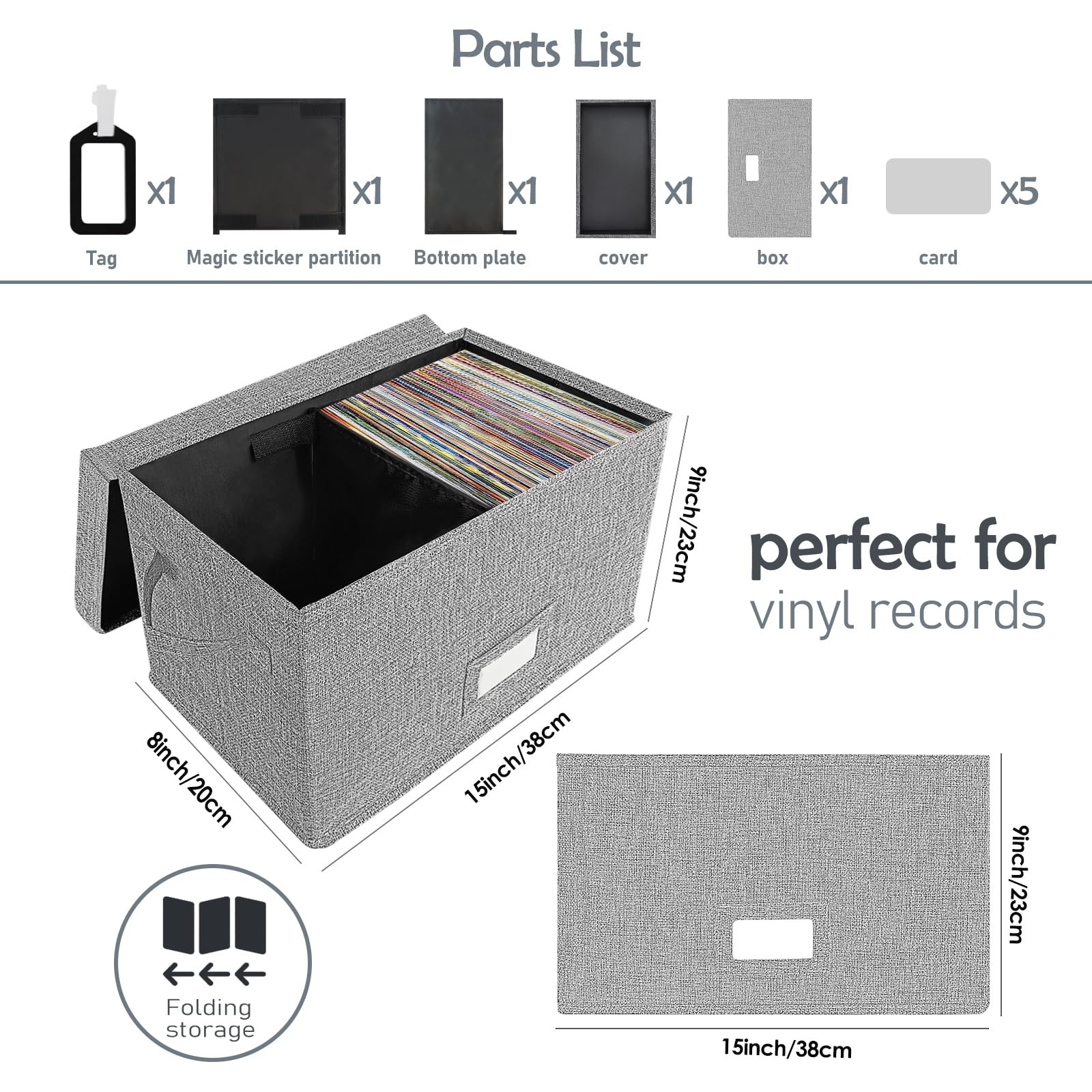 Woodoulogy Vinyl Record Storage Box for 7″/45 RPM LPs, Grey Case 1 Pack,