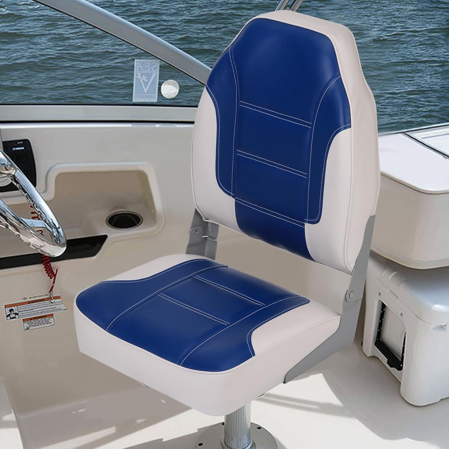 2 Pack Waterproof Folding Boat Seats, High-Back Ergonomic Captain Chairs with Th