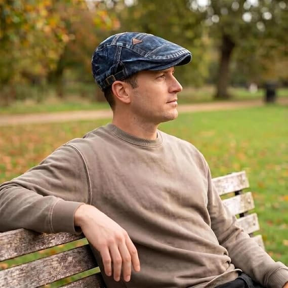 Denim Newsboy Hats for Men Women, Flat Ivy Gatsby Cabbie Driving Medium Blue