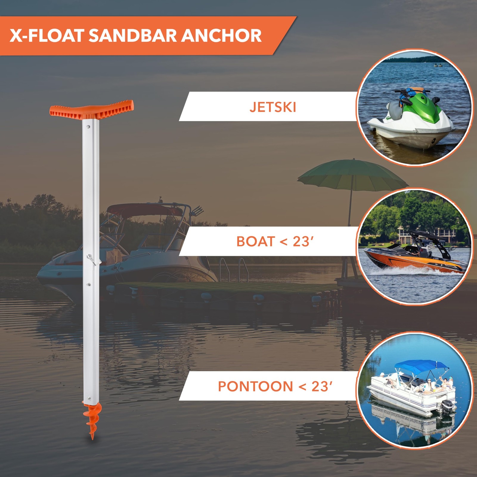 Sand Anchor for Boat, PWC, Pontoon – Aluminum Sandbar for Shallow Water – Keeps