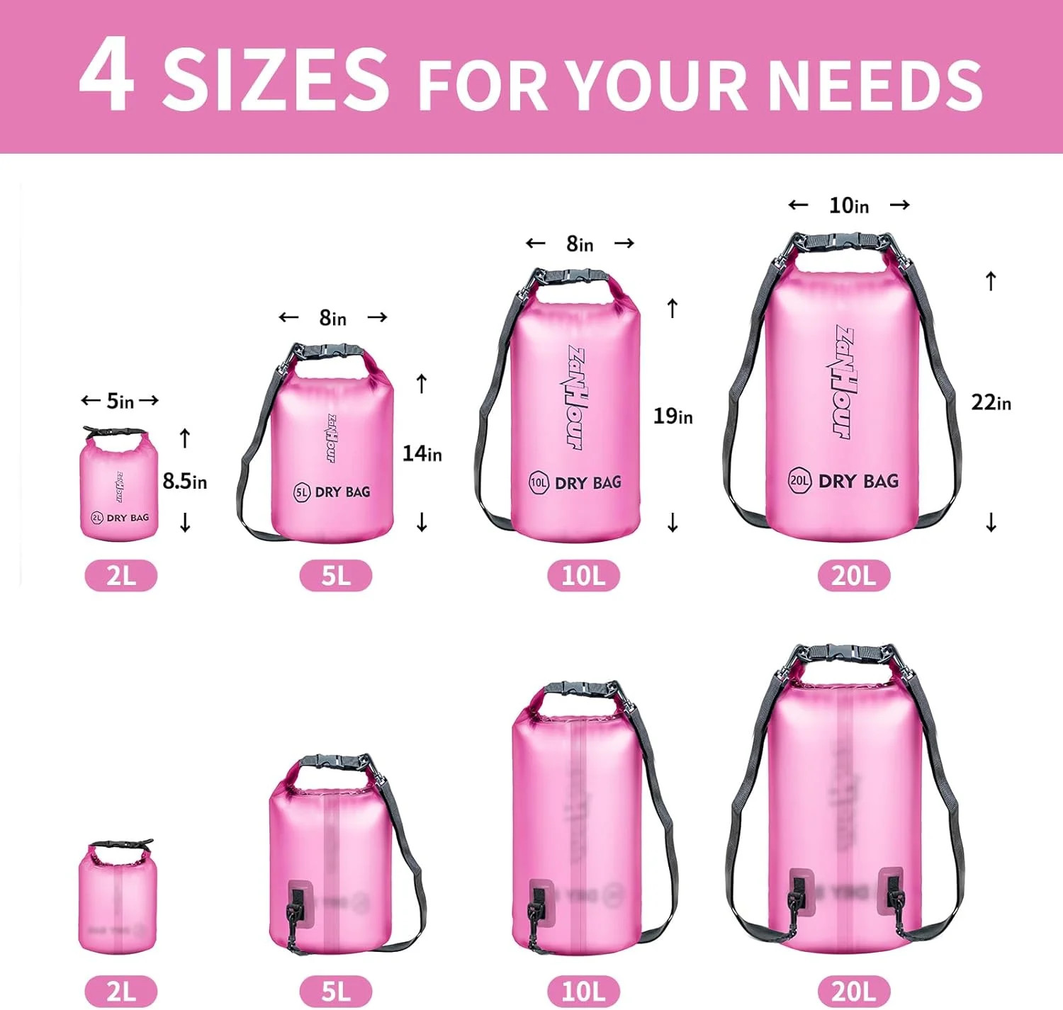 Waterproof Dry Bag – Roll Top Transparent Storage Bag,2L/5L/10L/20L,Suitable for