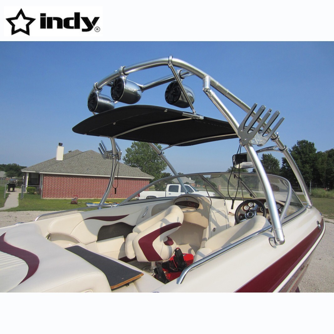 Indy Liquid Boat Wakeboard Tower + Flat Boat Tower Bimini Top Pkg 5 Yrs Wty