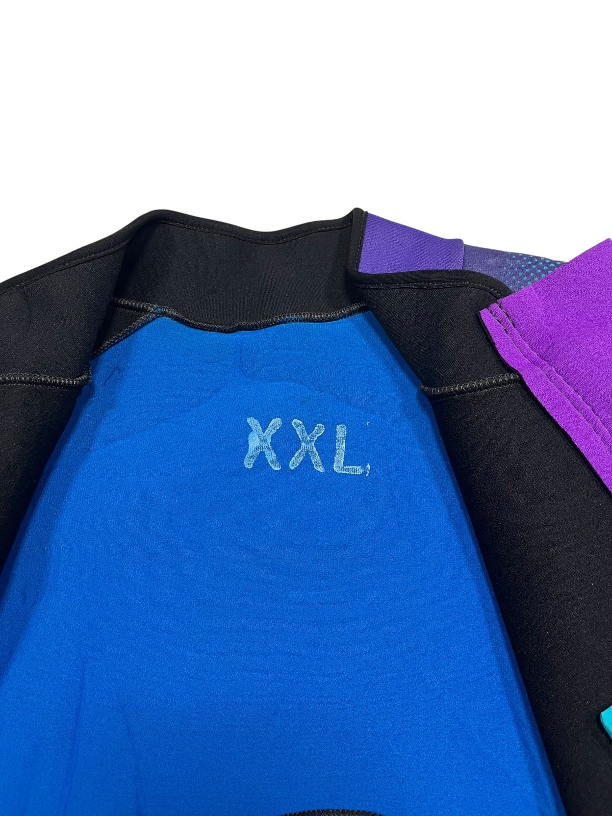 Vtg SLIPPERY WHEN WHEN Teal/Purple Neoprene FULL-ZIP WETSUIT TOP Rash Guard Adul