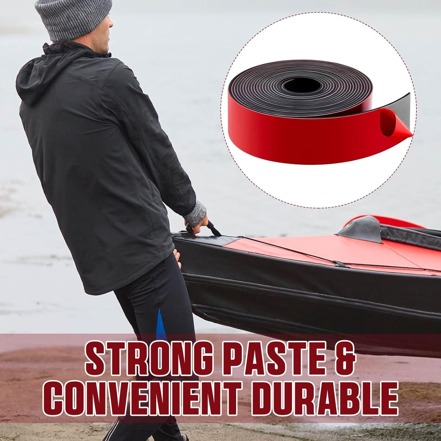 Black Rubber Kayak Keel Guard – 20ft Self-Adhesive Hull Protector for Any Boat