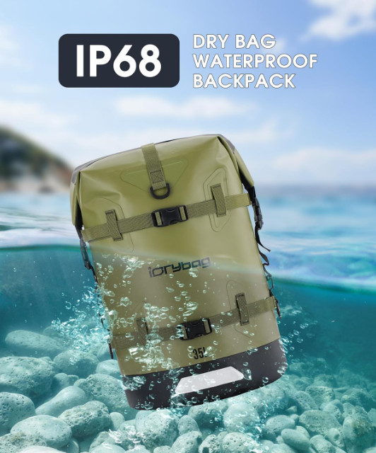 IDRYBAG Waterproof Backpack for Travel Kayaking, Boating, Swimming 35L
