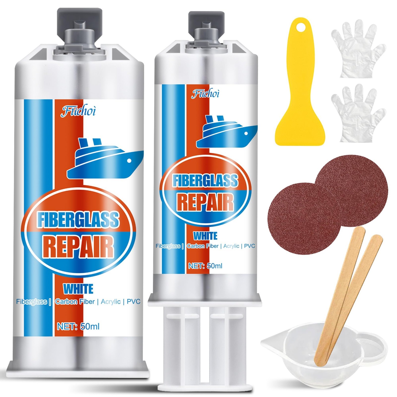Fiberglass Repair Kit, 100ml White Gel Coat Kit for 100ml,