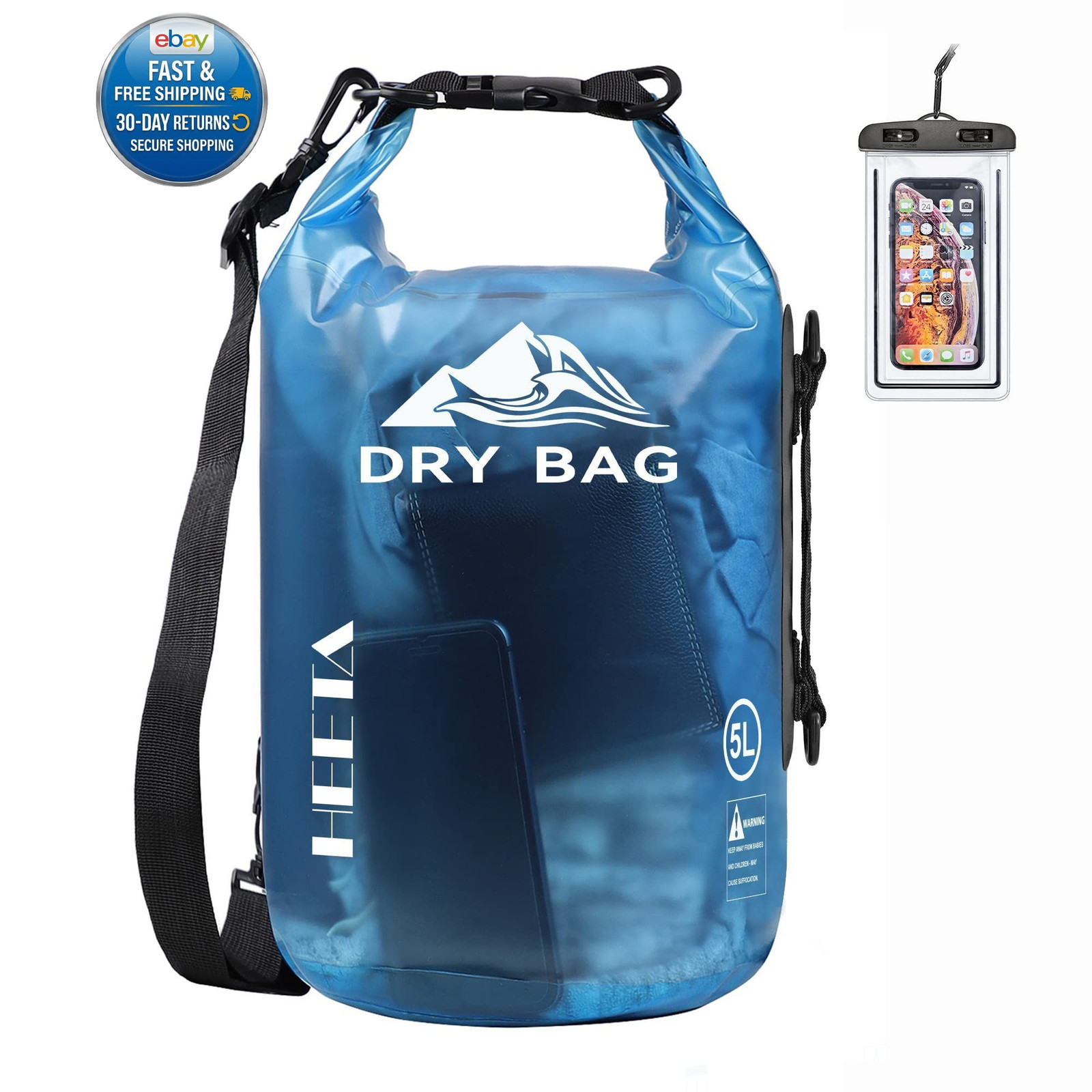 Dry Bag Waterproof for Women Men, Roll Top Lightweight 5L, Blue