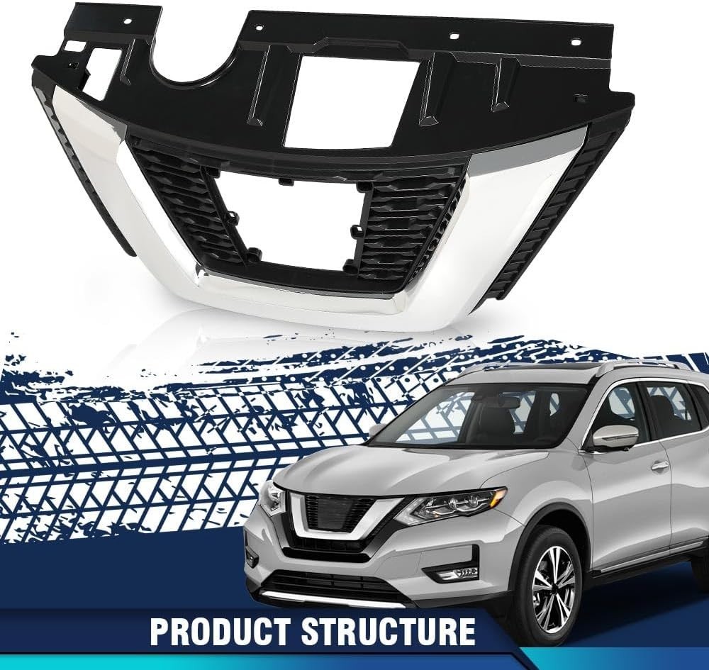 Front Upper Bumper Grille Assembly, Compatible with Nissan Rogue 2017 2018 2019