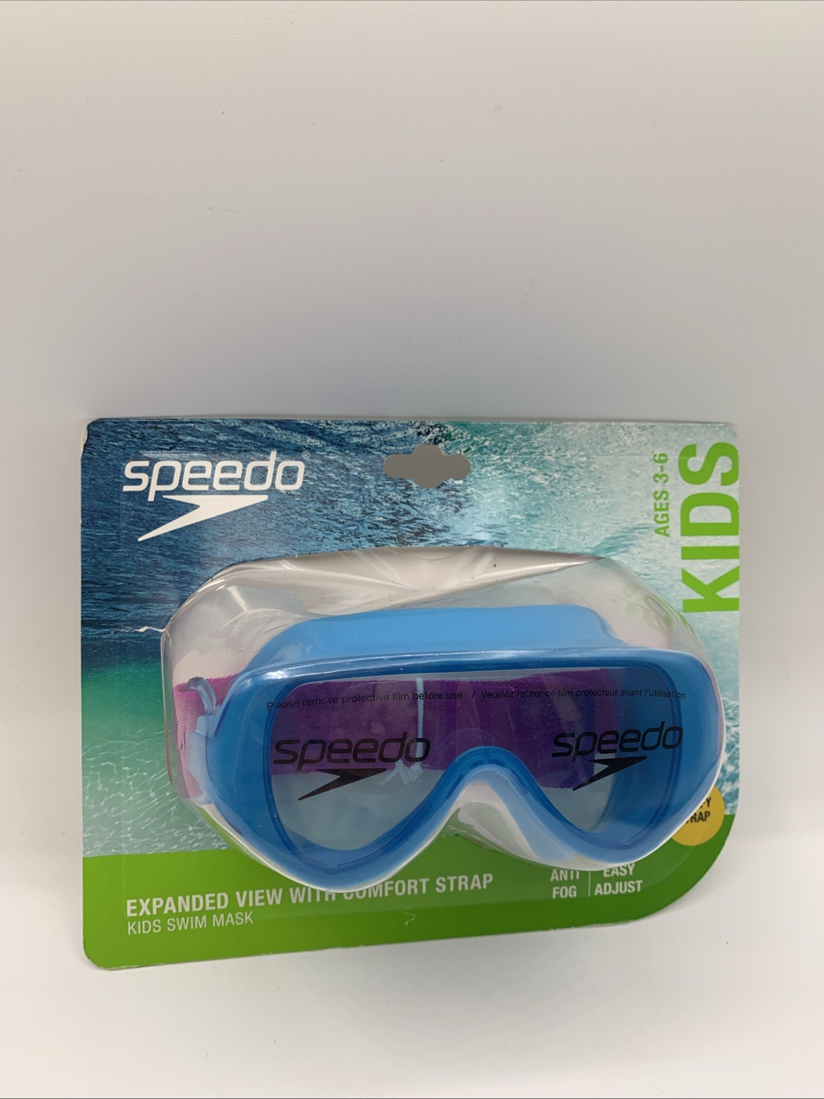Speedo Kids’ Swim Mask with Fabric Strap – Blue/Purple Ages 3-6 Polycarbonate